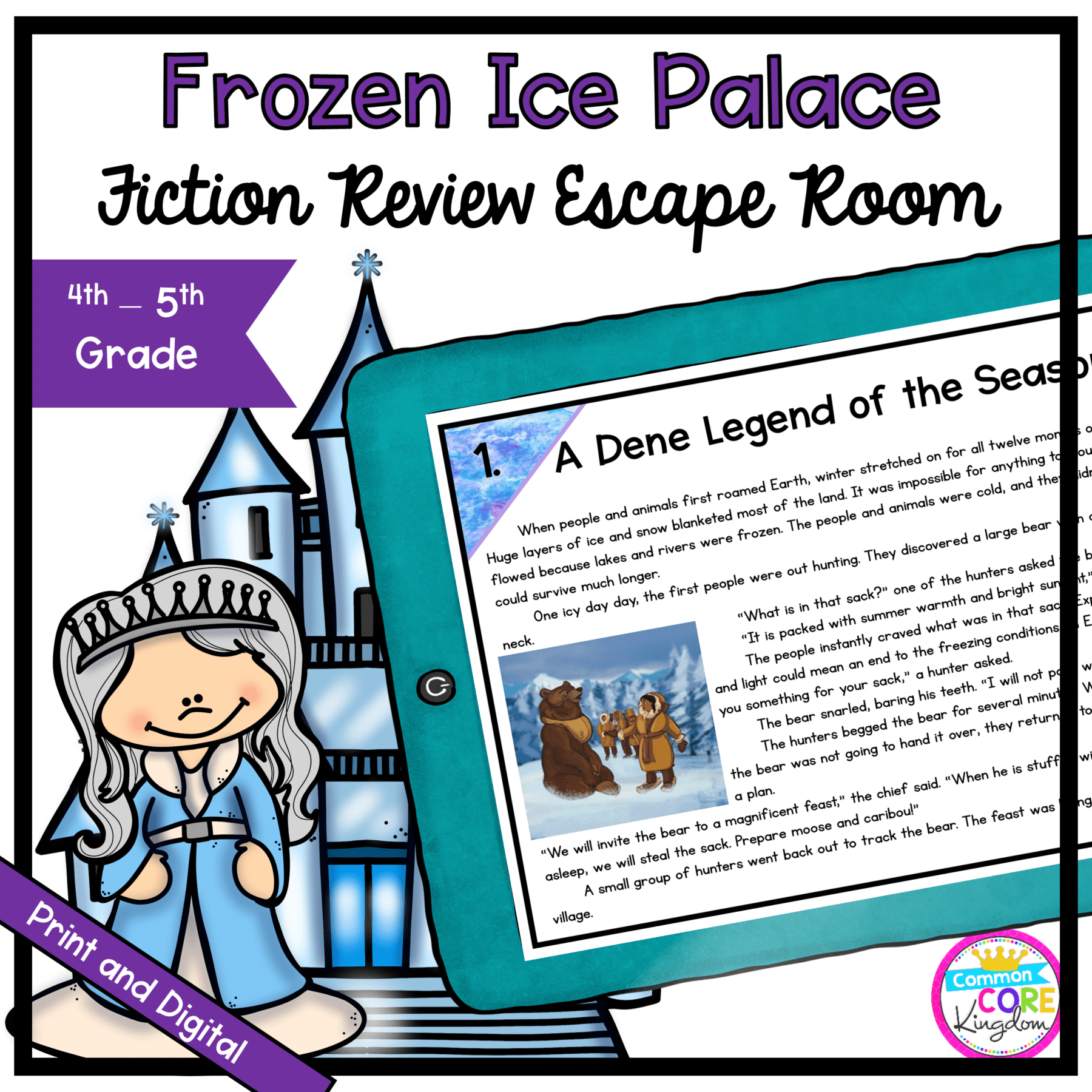 Frozen Ice Palace Fiction Review Escape Room - 4th & 5th Grade - Digital & Printable
