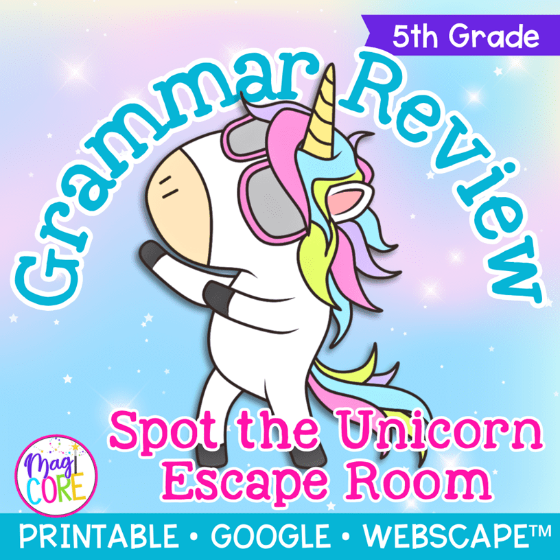 Spot the Unicorn Grammar Review Escape Room & Webscape™ - 5th Grade