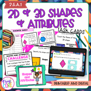 2D & 3D Shapes & Attributes - 2nd Grade Math Task Cards - 2.G.A.1