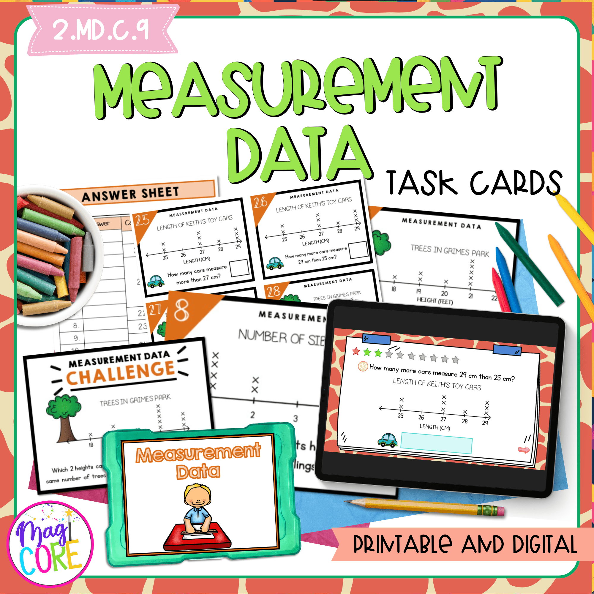 Measurement Data - 2nd Grade Math Task Cards - Print & Digital - 2.MD.C.9
