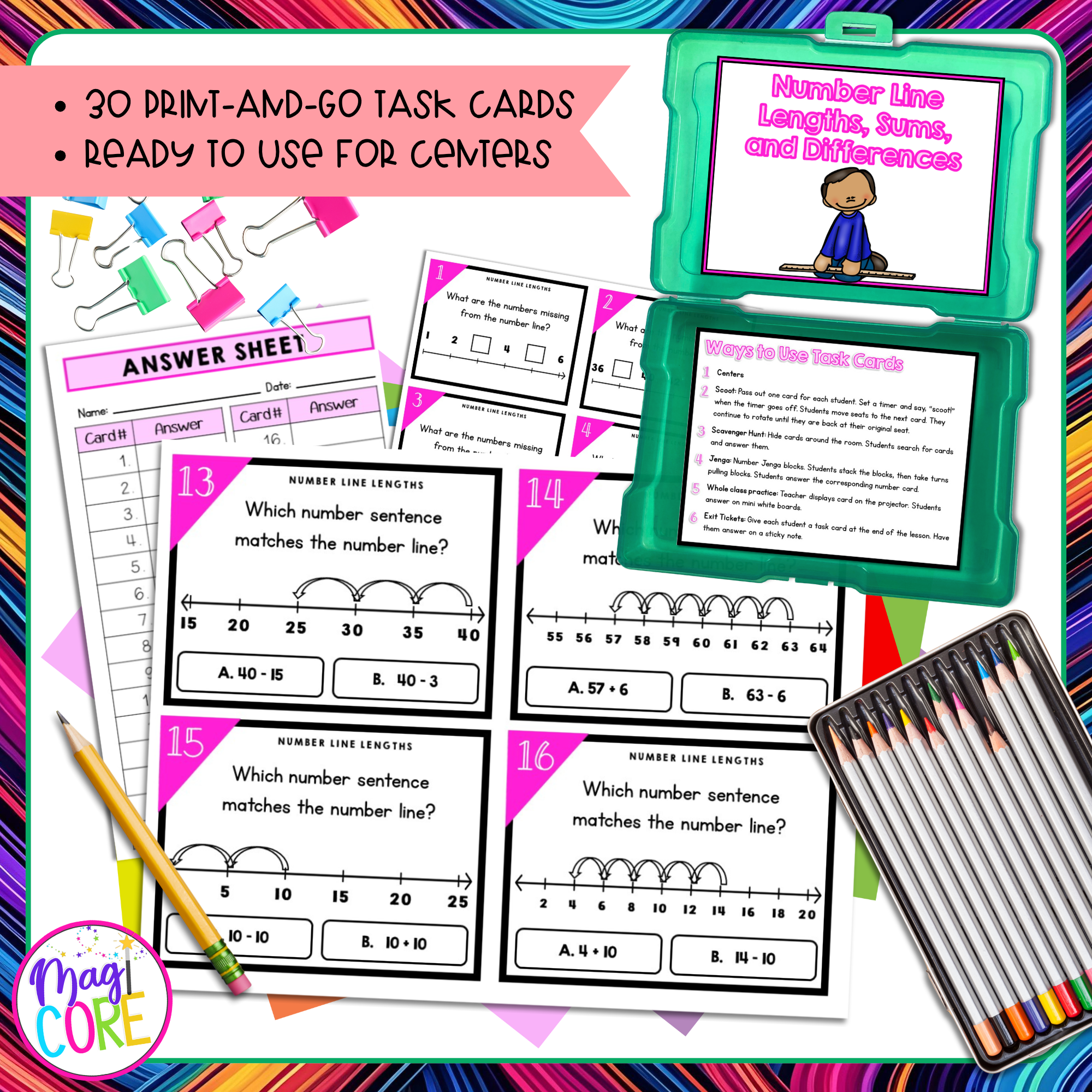 Number Line Lengths, Sums, & Differences - 2nd Grade Math Task Cards - 2.MD.B.6 - Image 2