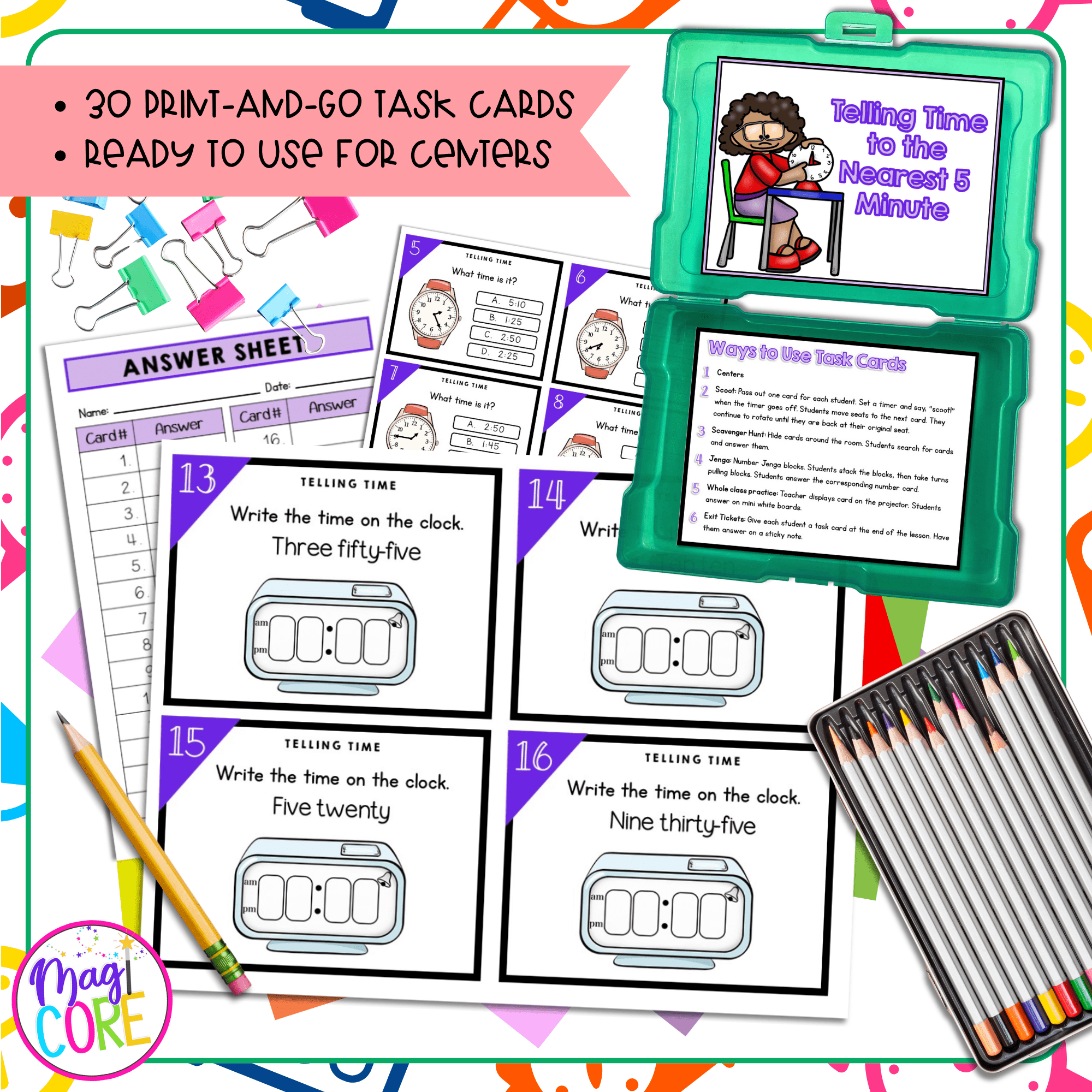 Telling Time to the Nearest 5 Minute - 2nd Grade Math Task Cards - 2.MD.C.7 - Image 2