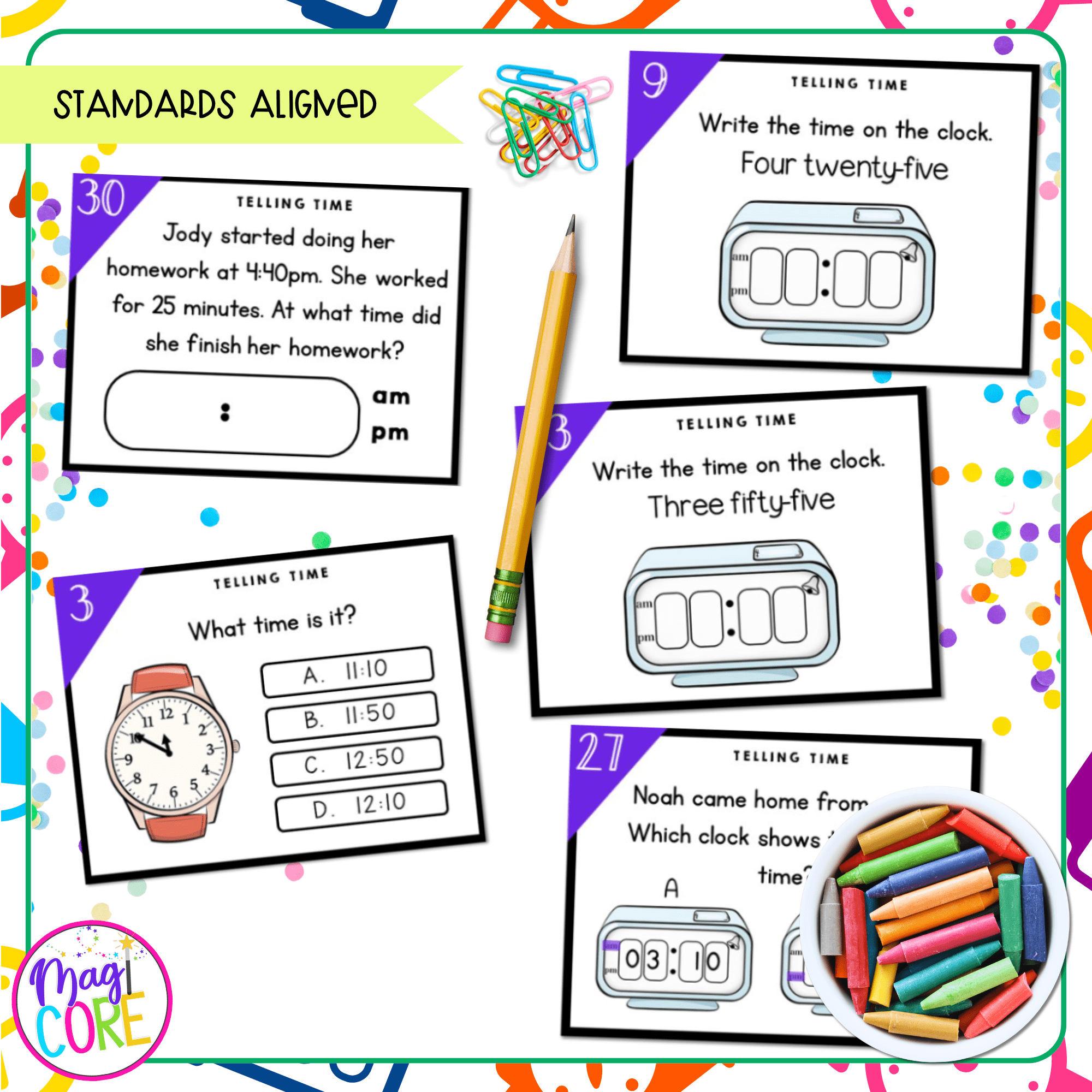 Telling Time to the Nearest 5 Minute - 2nd Grade Math Task Cards - 2.MD.C.7 - Image 4