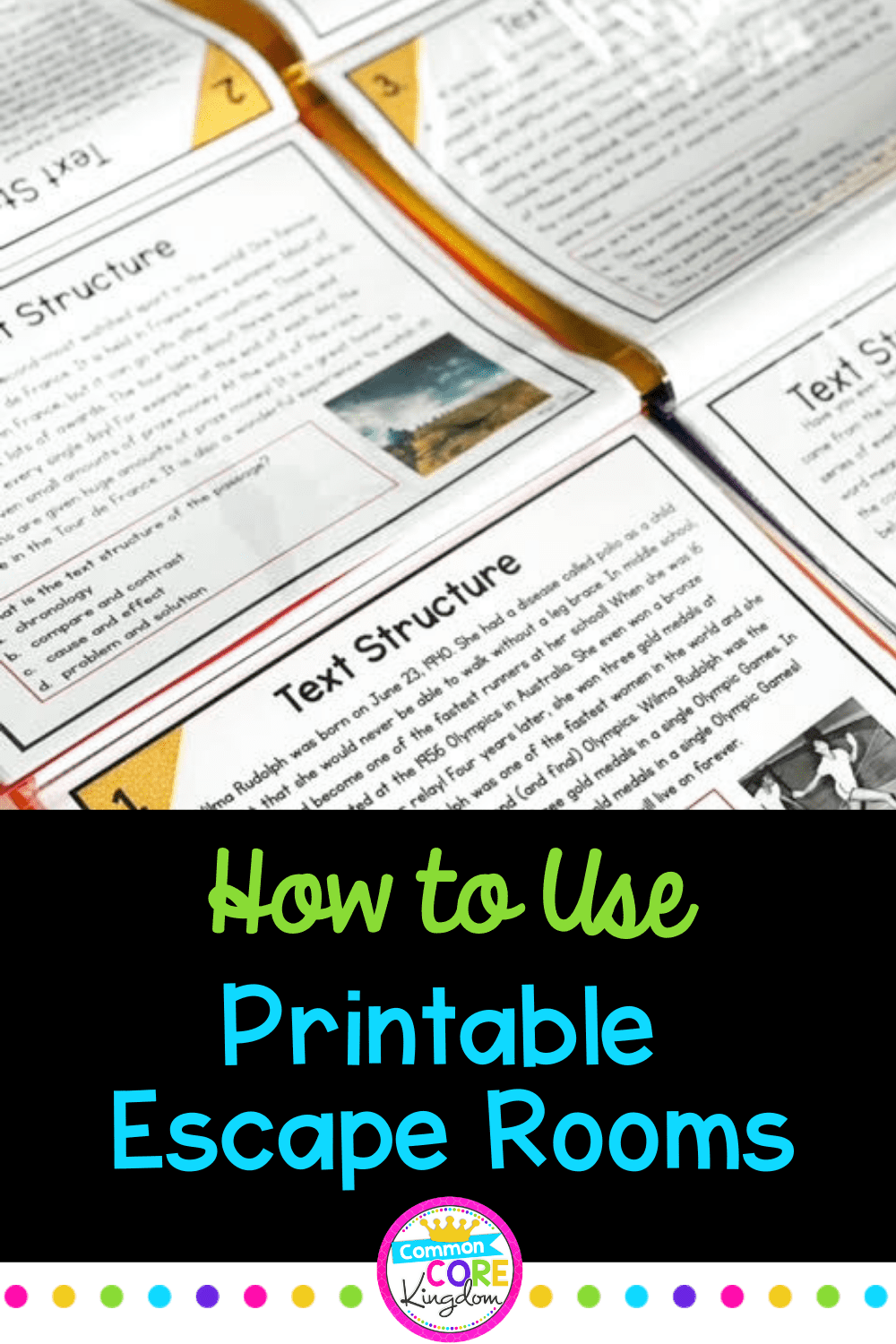 How to use printable escape rooms pin cover showing printable reading resources