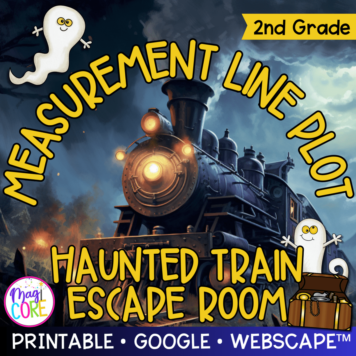 Measurement Line Plot Haunted Train Math Escape Room & Webscape™ - 2nd Grade