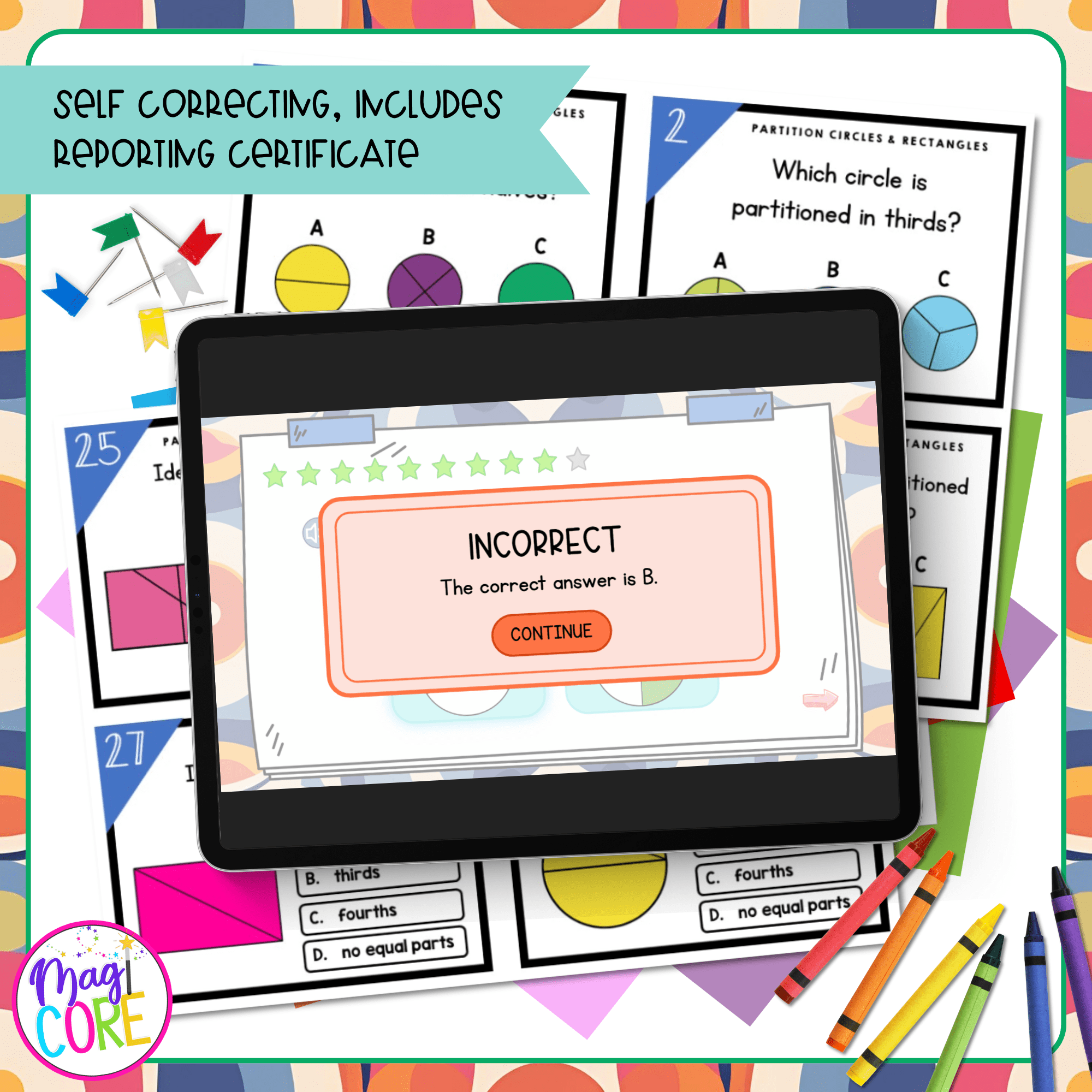 Fractions: Halves, Thirds, and Fourths - 2nd Grade Math Task Cards - 2.G.A.3 - Image 3