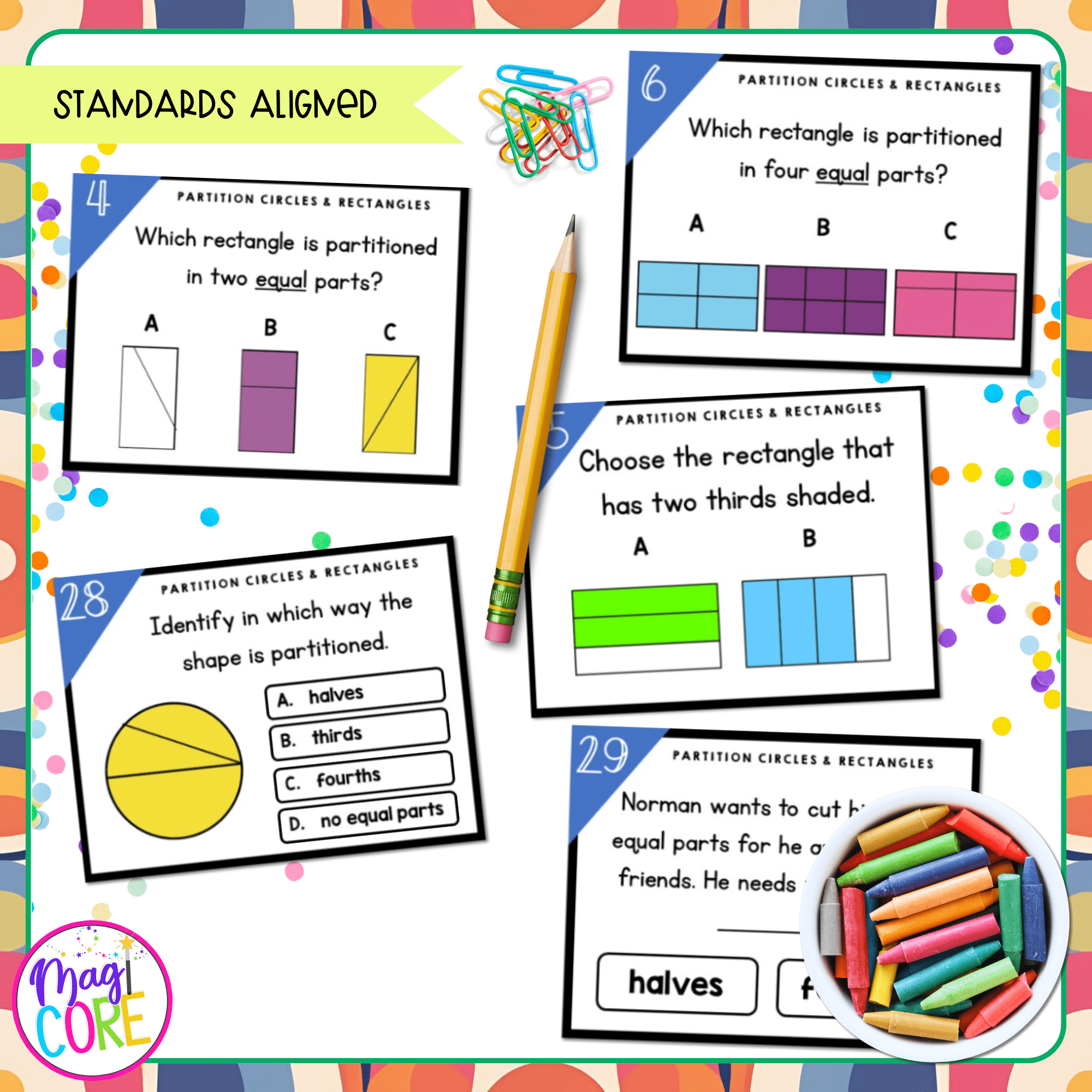 Fractions: Halves, Thirds, and Fourths - 2nd Grade Math Task Cards - 2.G.A.3 - Image 4