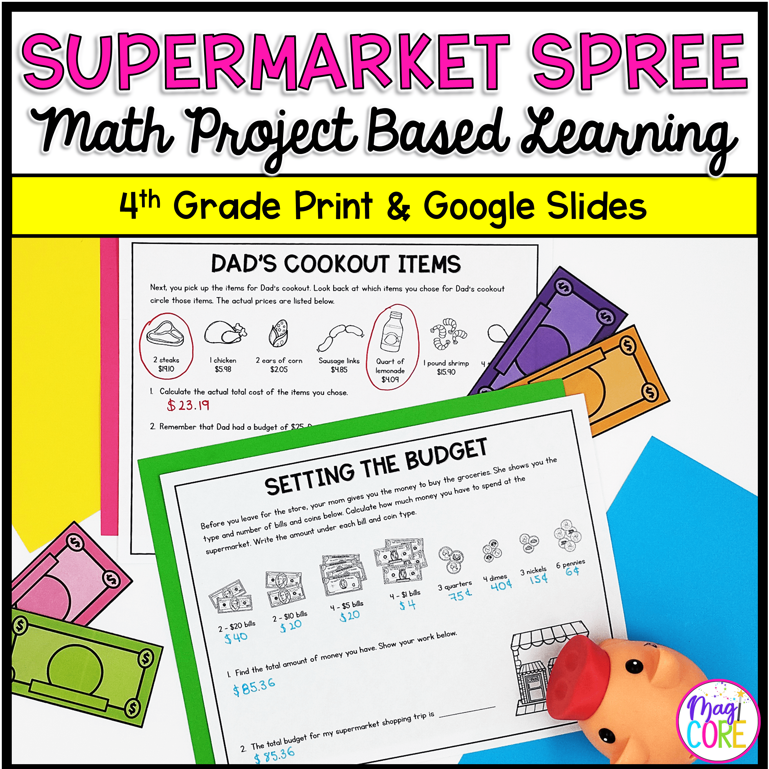 4th Grade Math PBL - Budget & Money Supermarket Spree Project Based Learning
