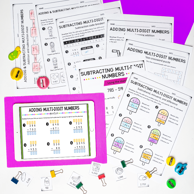 Add & Subtract Multi-Digit Numbers - 4th Grade Math - Print & Digital 4.NBT.B.4 - Image 3