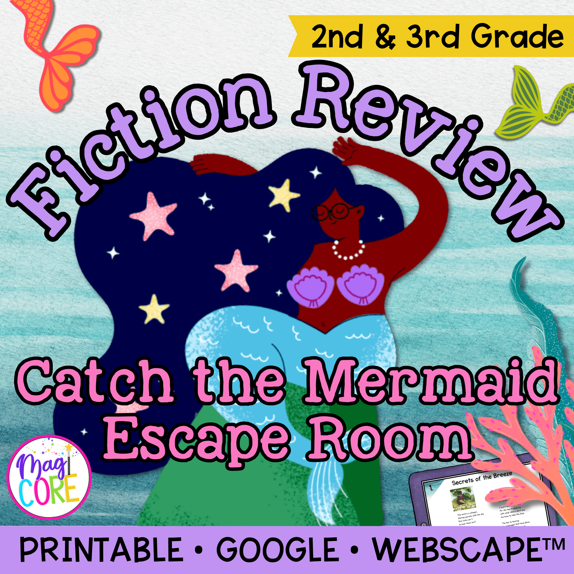 Catch the Mermaid Fiction Review Escape Room & Webscape™ - 2nd & 3rd Grade