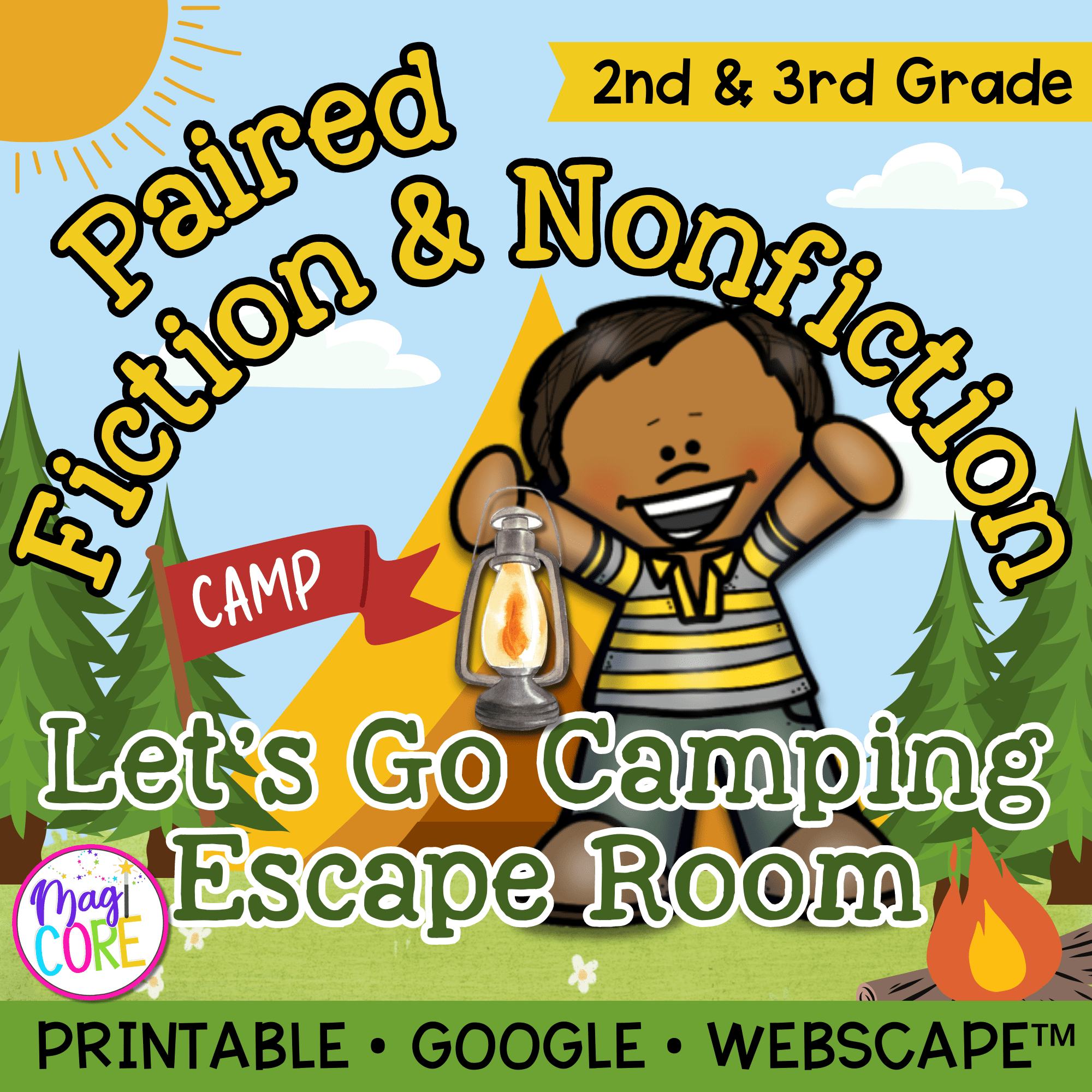 Paired Fiction & Nonfiction Camping Escape Room & Webscape™ - 2nd & 3rd Grade
