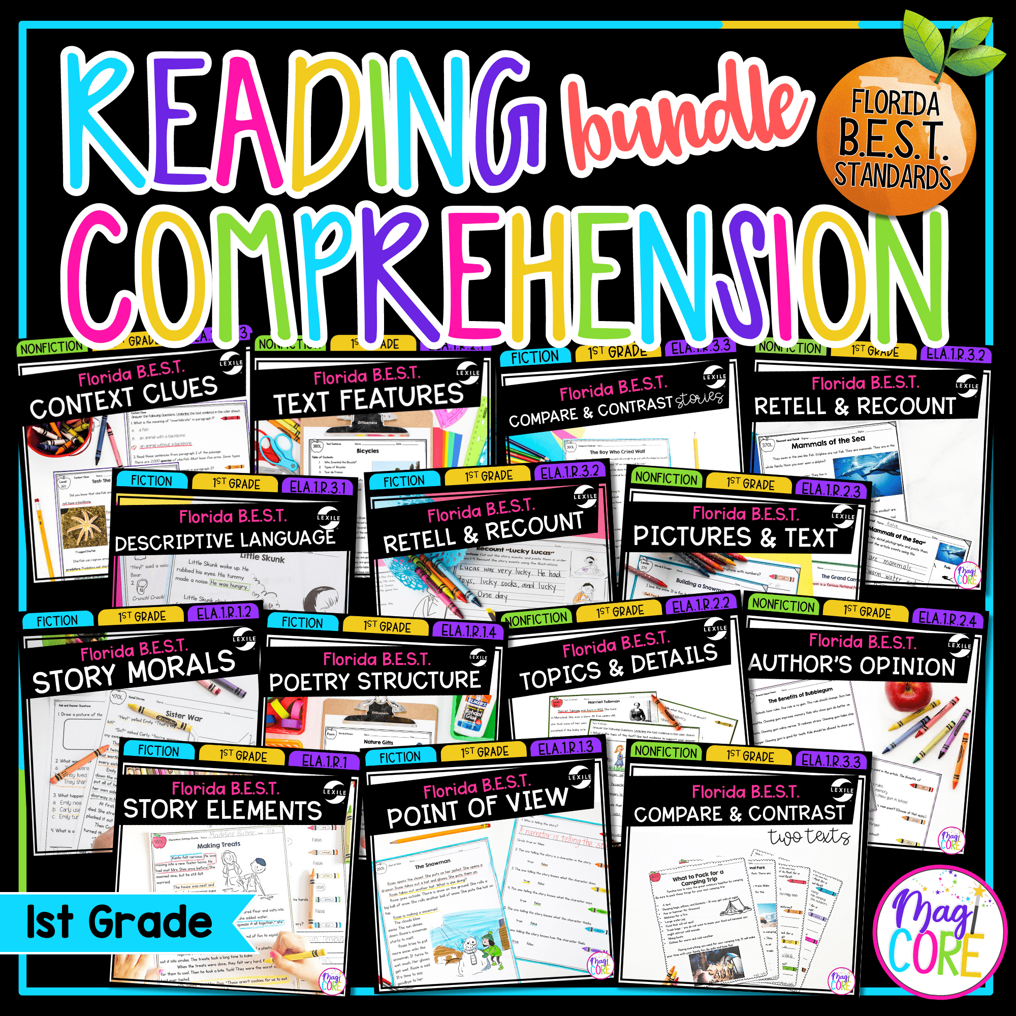 1st Grade Florida BEST Standards ELA Reading Comprehension Passages Bundle FL