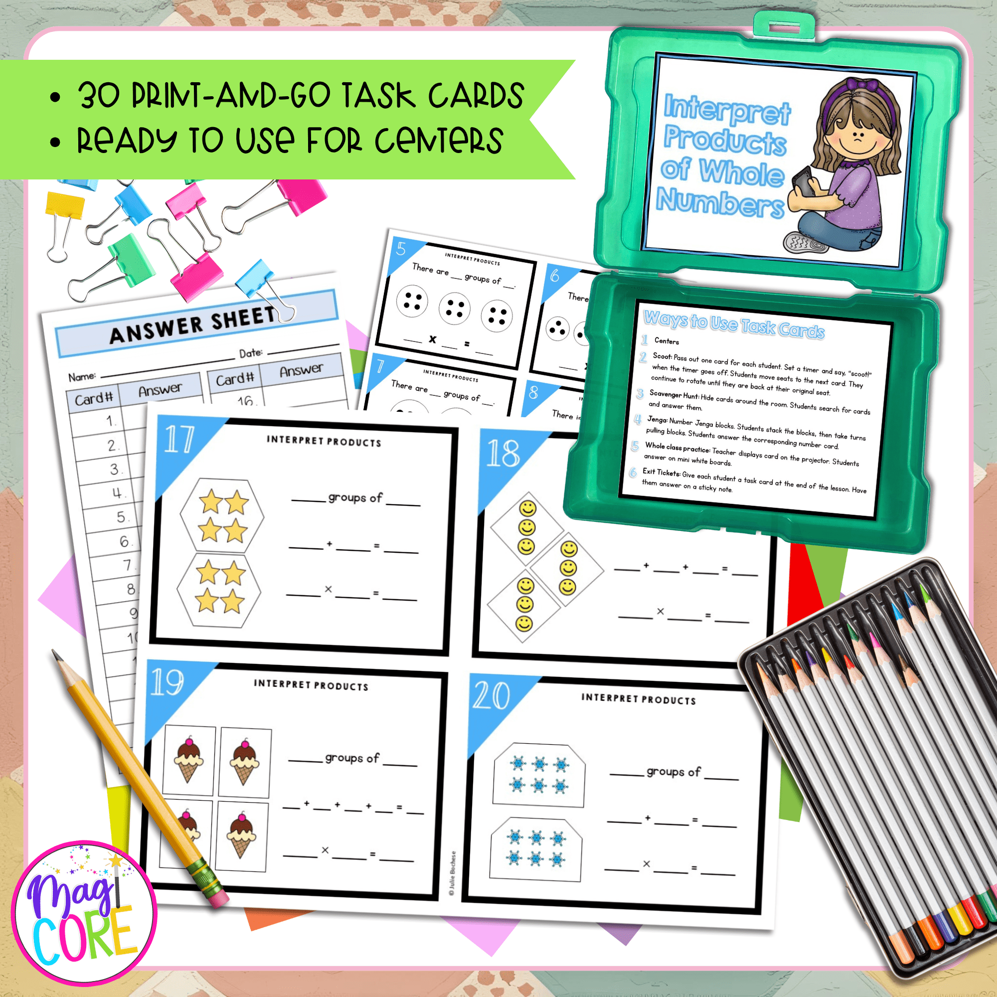 Interpret Products of Whole Numbers - 3rd Grade Math Task Cards - 3.OA.A.1 - Image 2