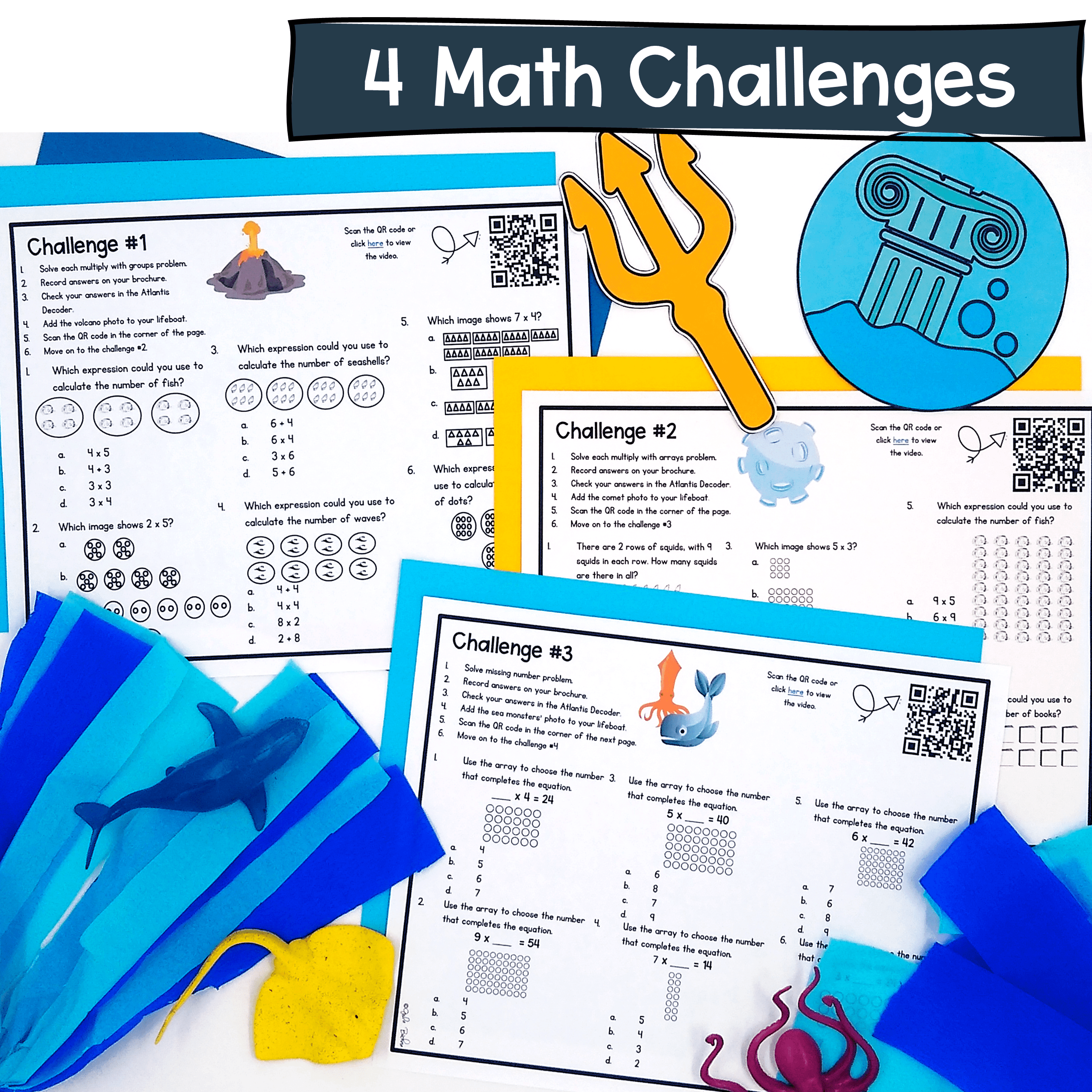 Basic Multiplication Products & Unknowns Atlantis Math Escape Room 3rd Grade - Image 2
