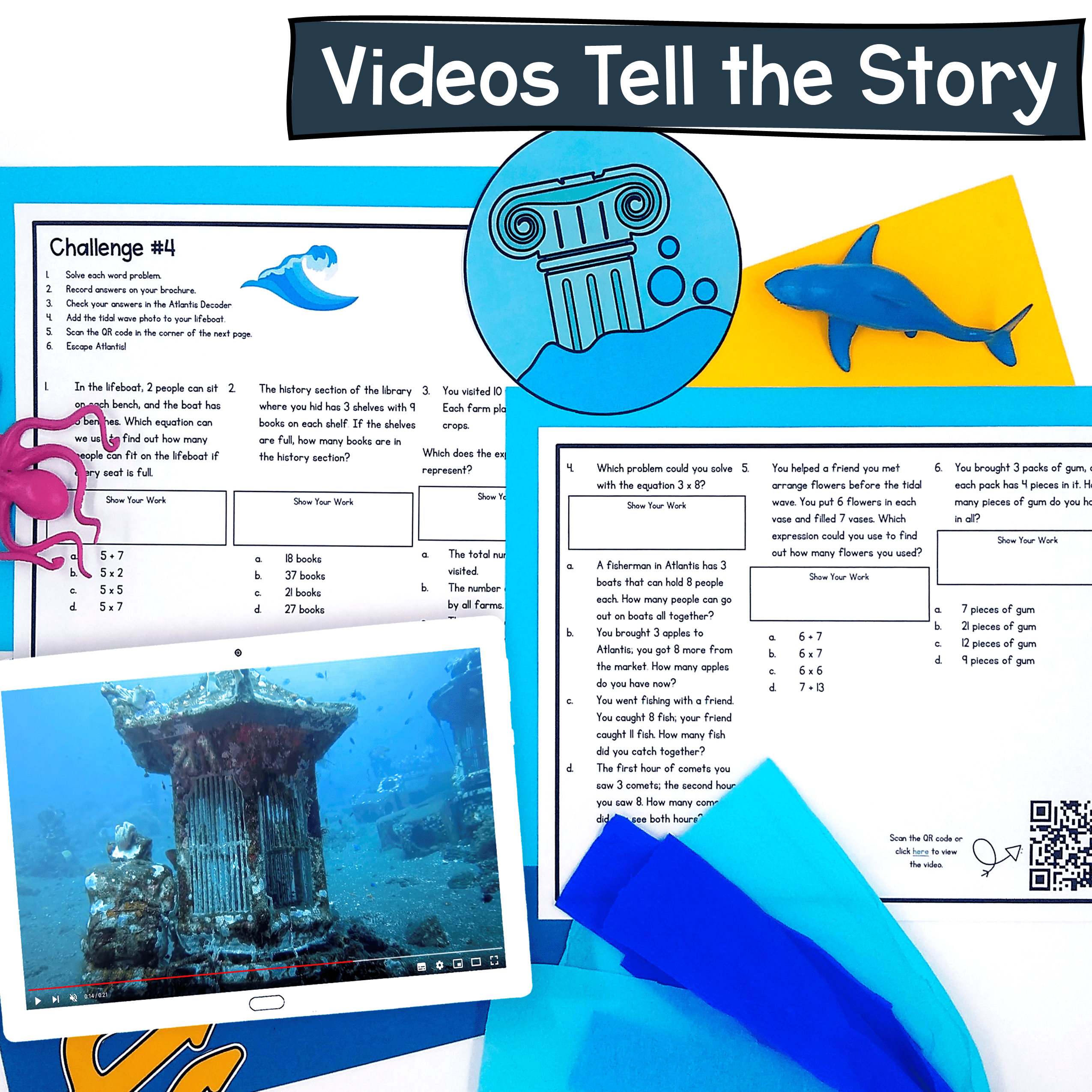 Basic Multiplication Products & Unknowns Atlantis Math Escape Room 3rd Grade - Image 3