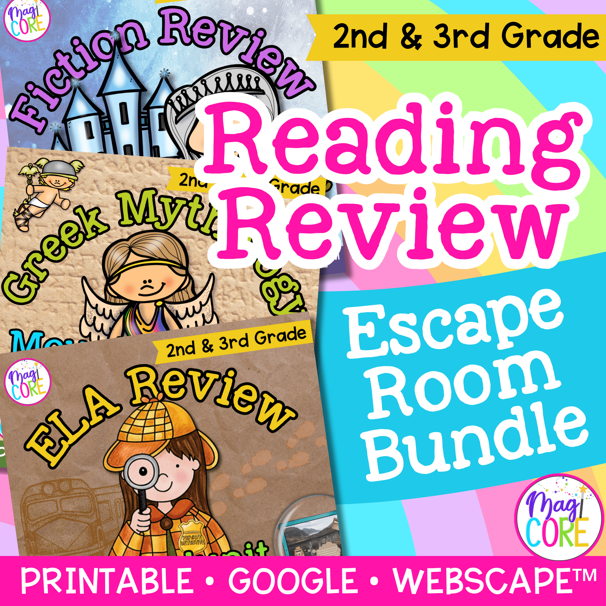 Reading Comprehension Review Escape Room Bundle 2nd 3rd Print Digital Activities