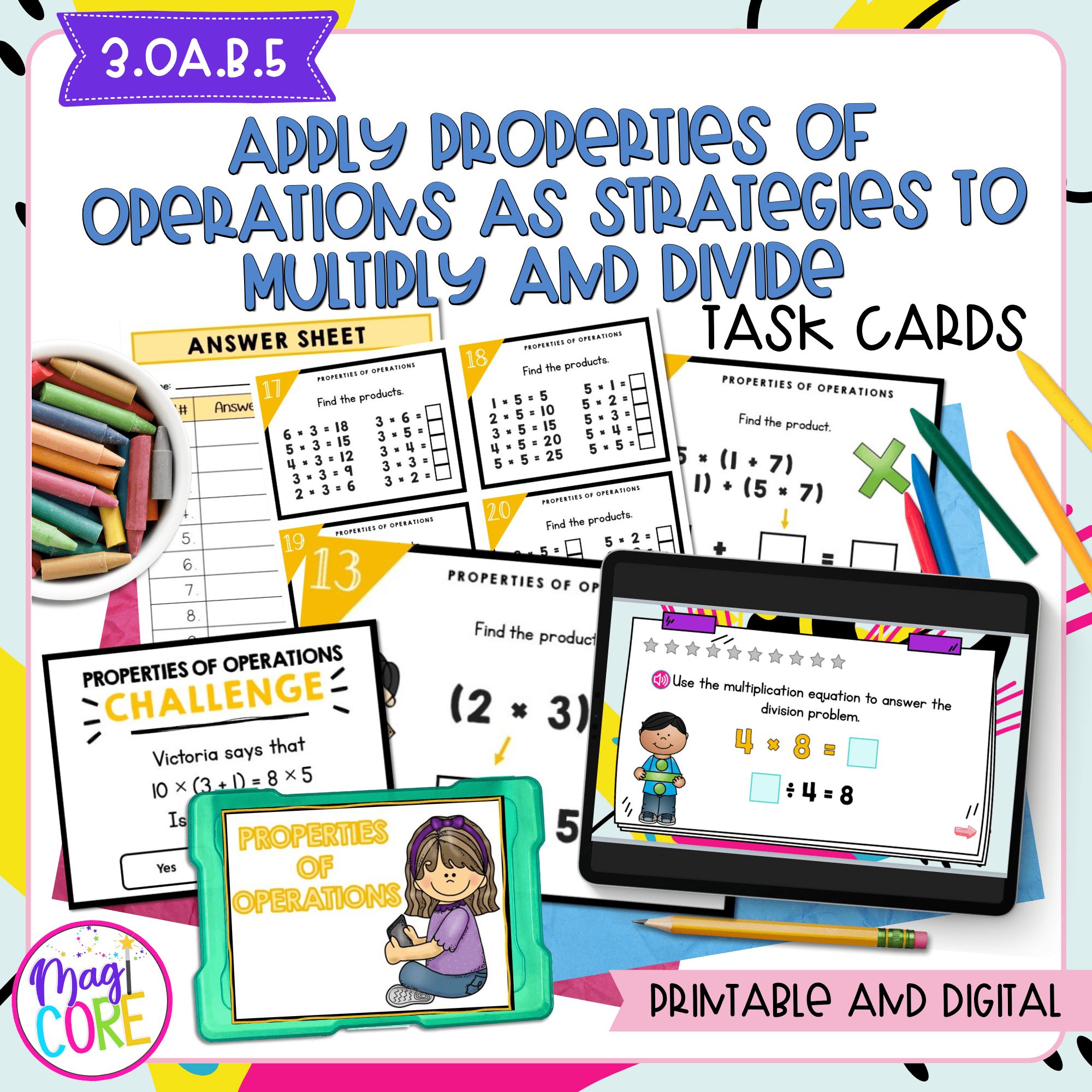 Properties of Operations - 3rd Grade Math Task Cards - 3.OA.B.5