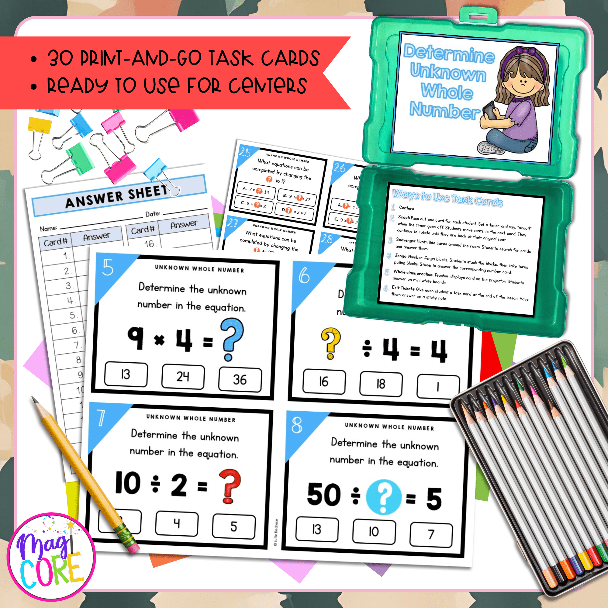 Determine Unknown Whole Number - 3rd Grade Math Task Cards - 3.OA.A.4 - Image 2