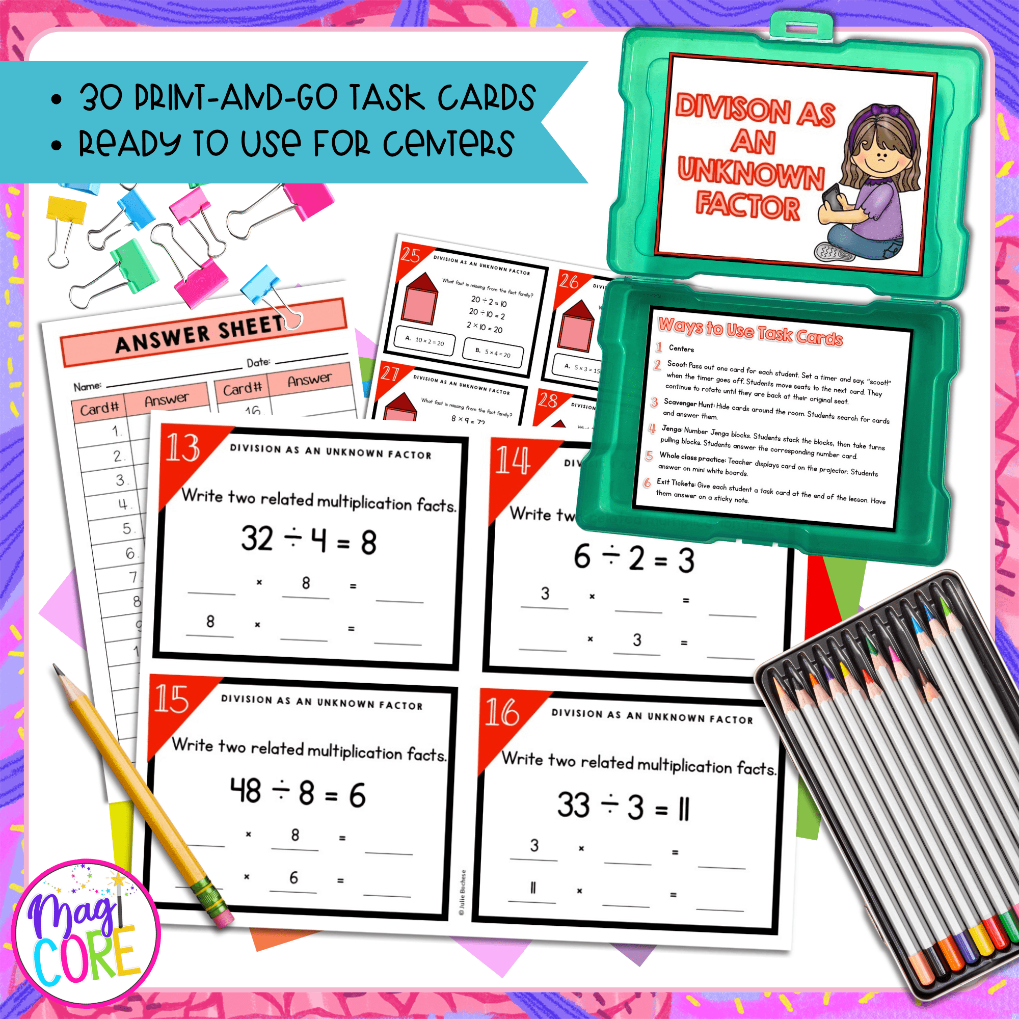 Division as an Unknown Factor - 3rd Grade Math Task Cards - 3.OA.B.6 - Image 2