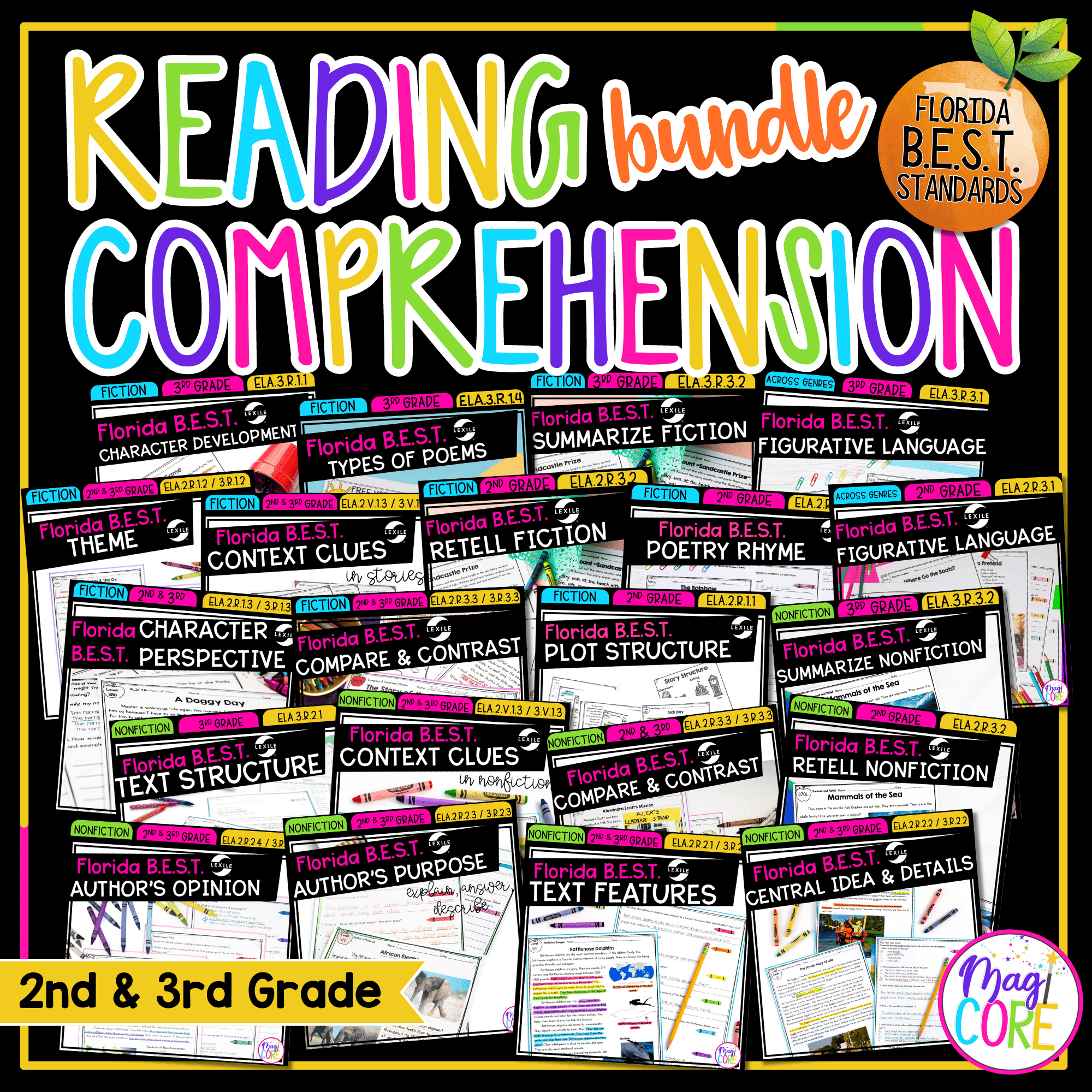 2nd & 3rd Grade Florida BEST Standards ELA Reading Comprehension Passages Bundle