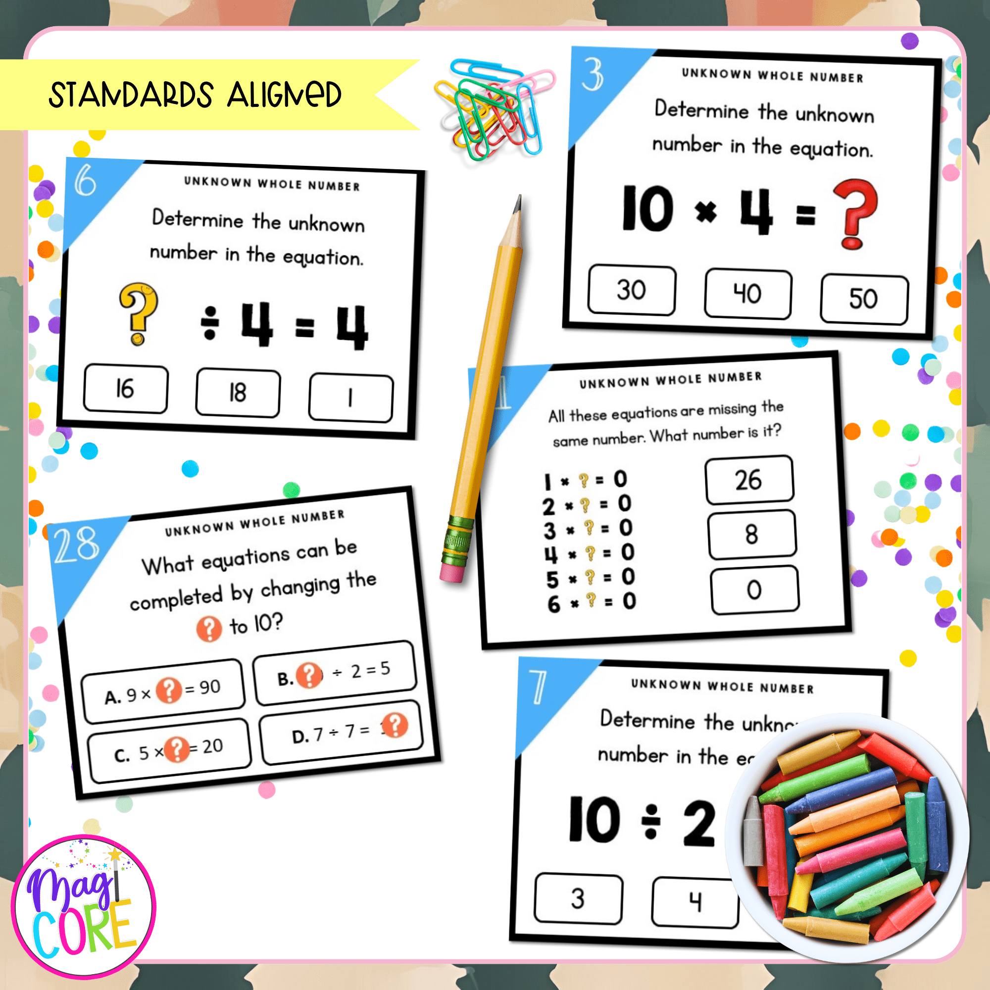 Determine Unknown Whole Number - 3rd Grade Math Task Cards - 3.OA.A.4 - Image 4