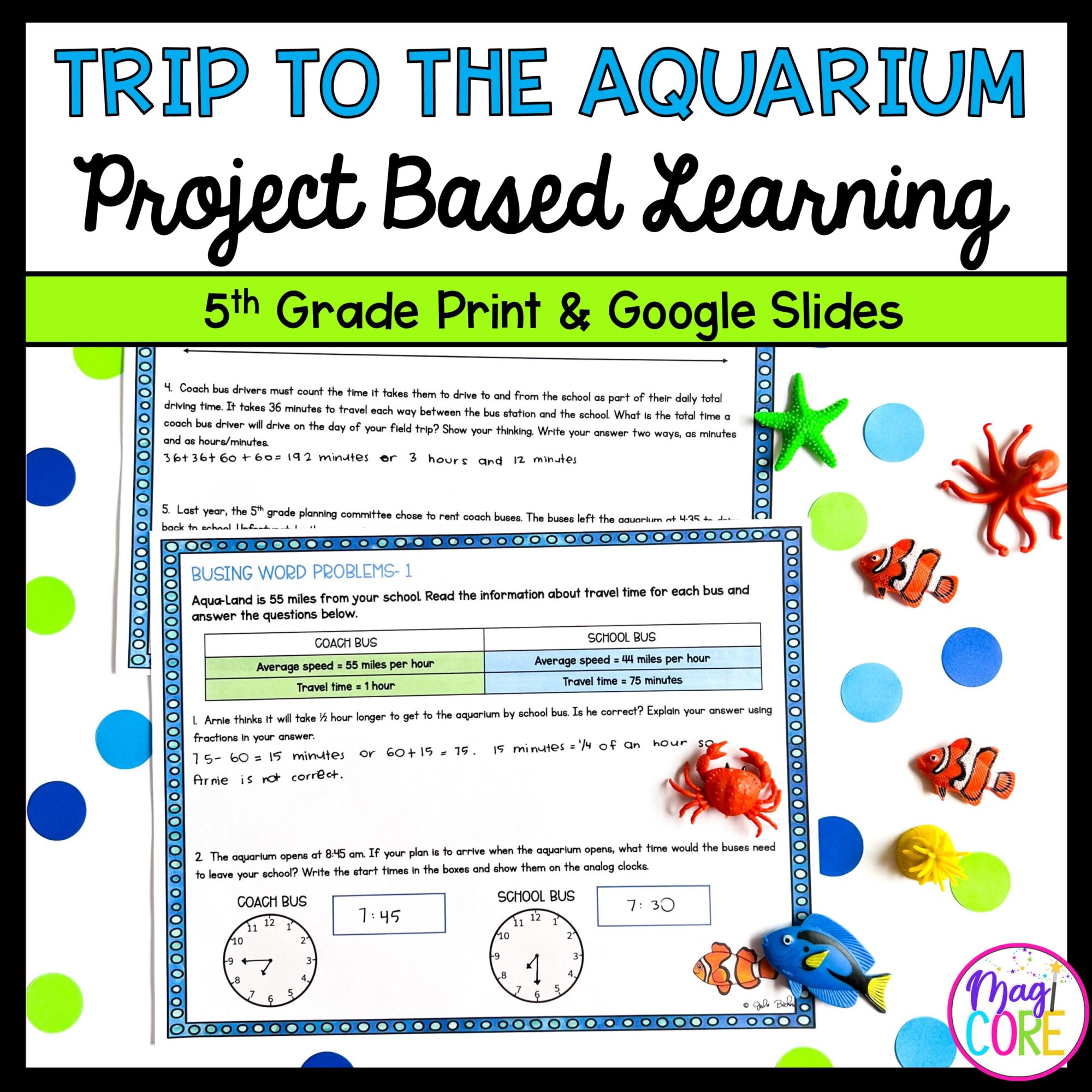 5th Grade Math Project Based Learning - Trip to the Aquarium PBL Print & Digital