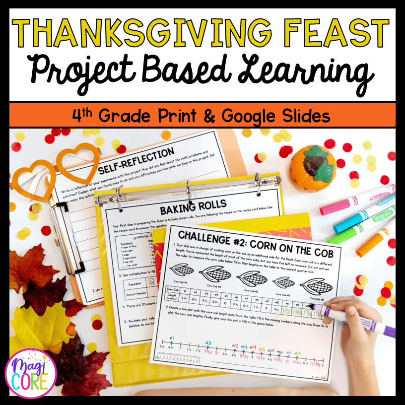 Thanksgiving Feast - Project Based Learning - 4th Grade Math - Print & Digital
