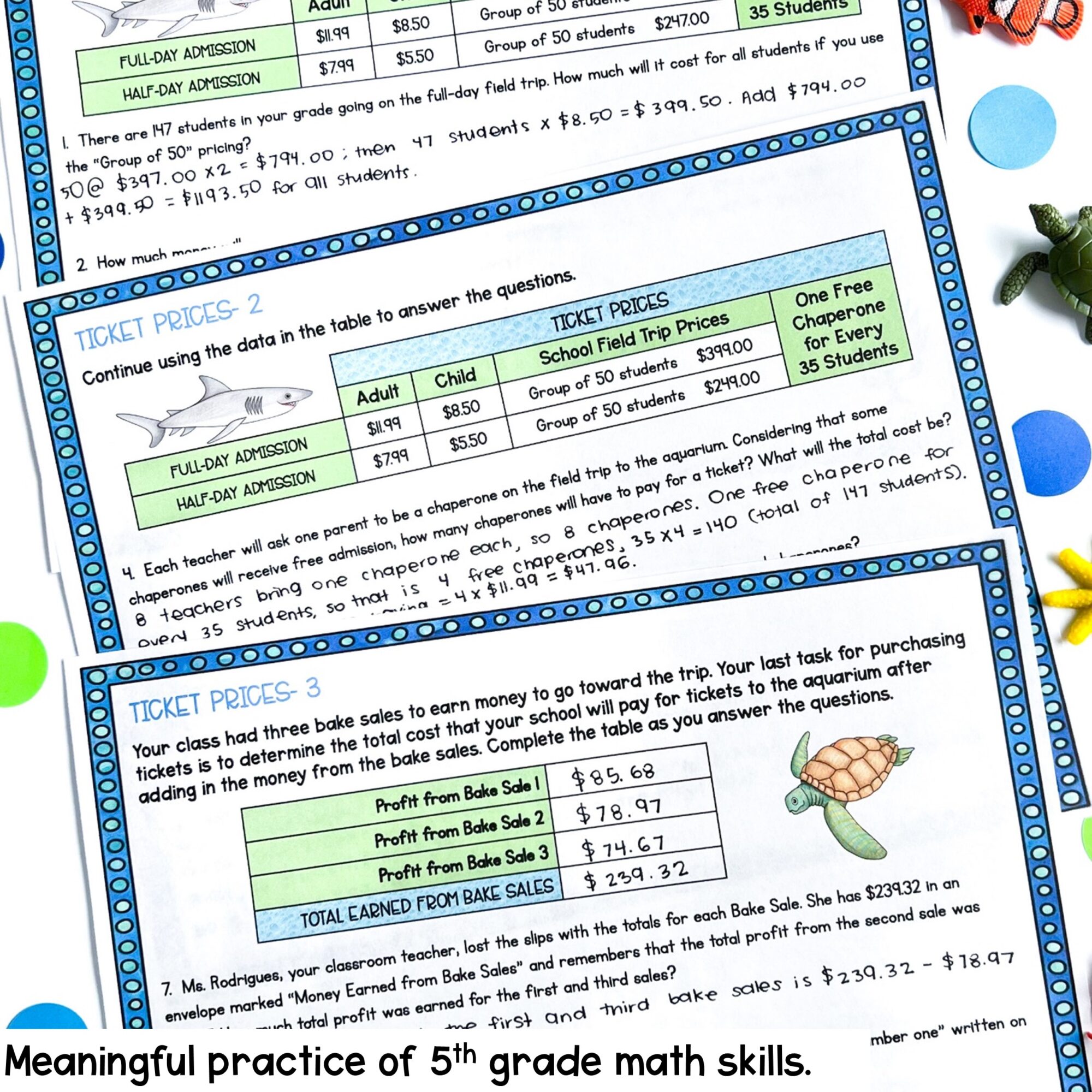 5th Grade Math Project Based Learning - Trip to the Aquarium PBL Print & Digital - Image 3