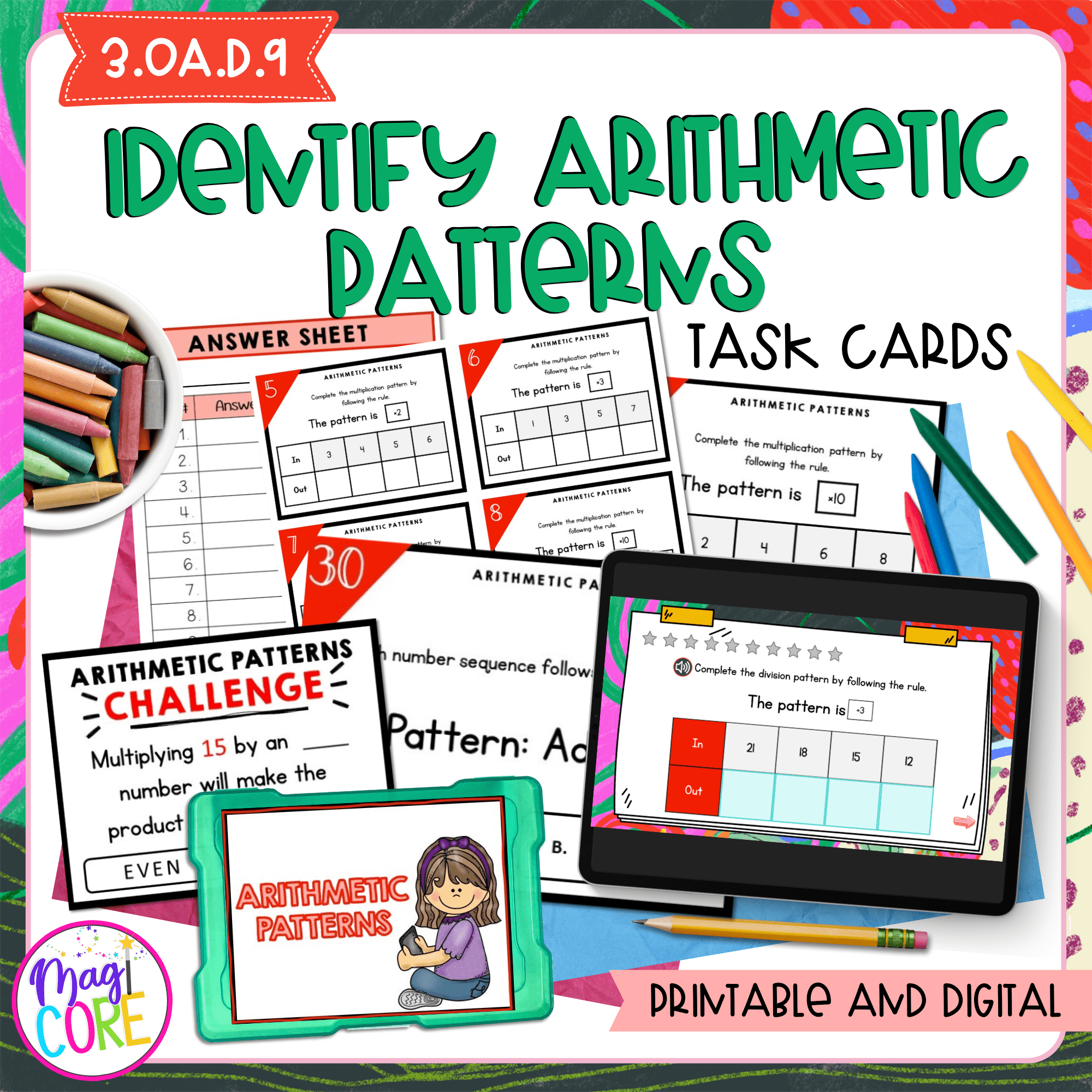 Identify Arithmetic Patterns - 3rd Grade Math Task Cards - 3.OA.D.9