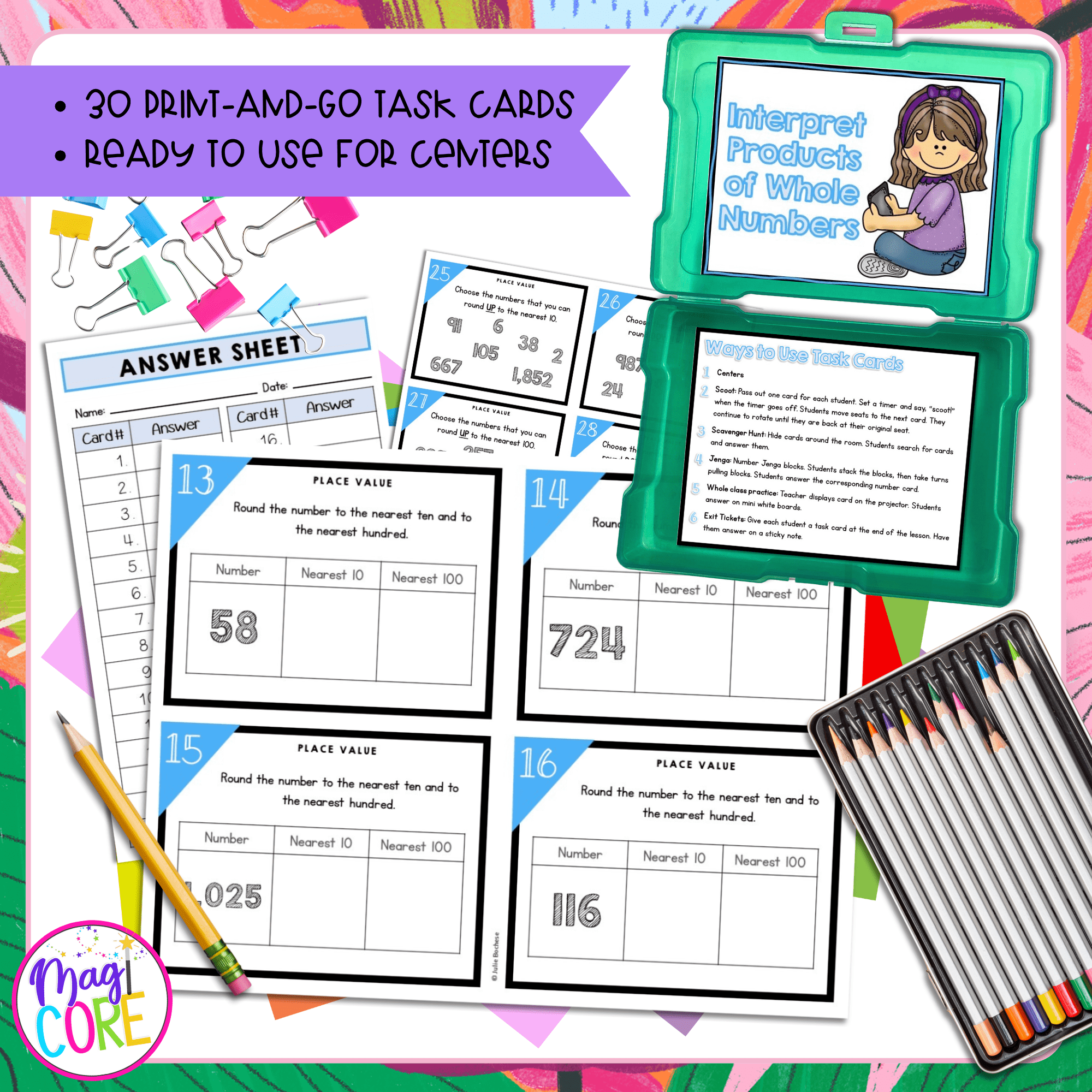 Place Value to Round to 10 or 100 - 3rd Grade Math Task Cards - 3.NBT.A.1 - Image 2