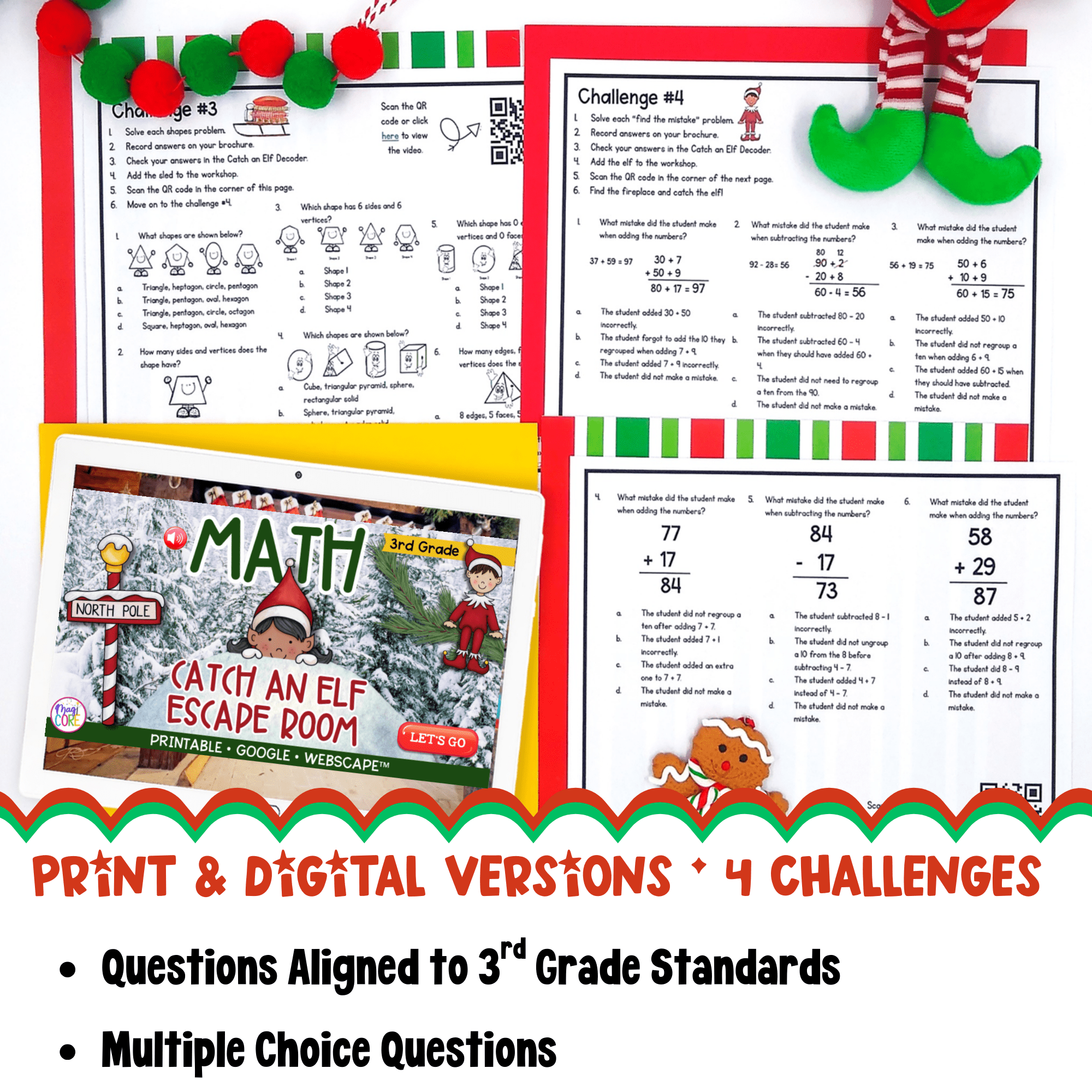 Catch an Elf 3rd Grade Math Review Escape Room Christmas Holiday Activity Game - Image 2