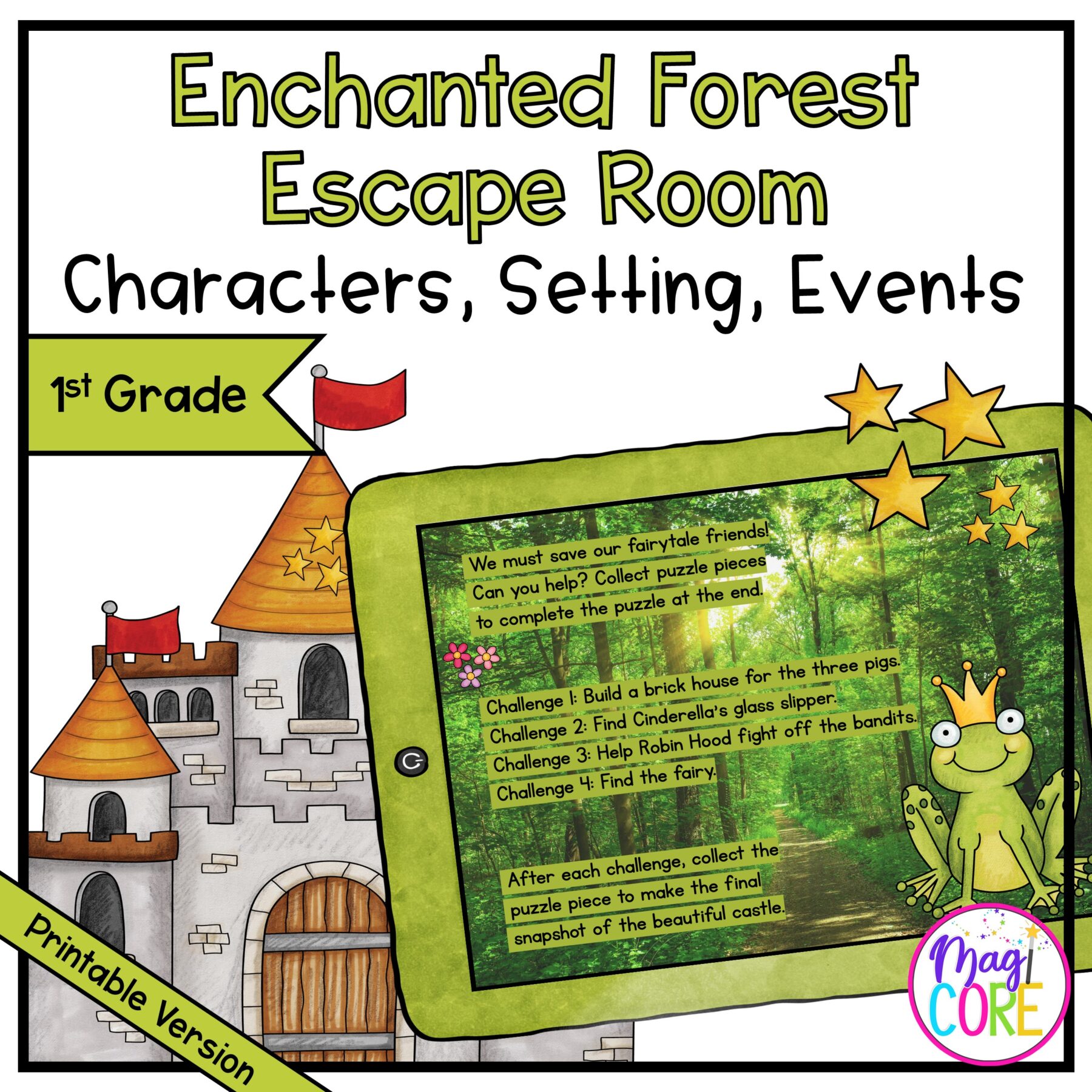 Characters, Setting, Events Escape Room - 1st Grade - Print & Digital
