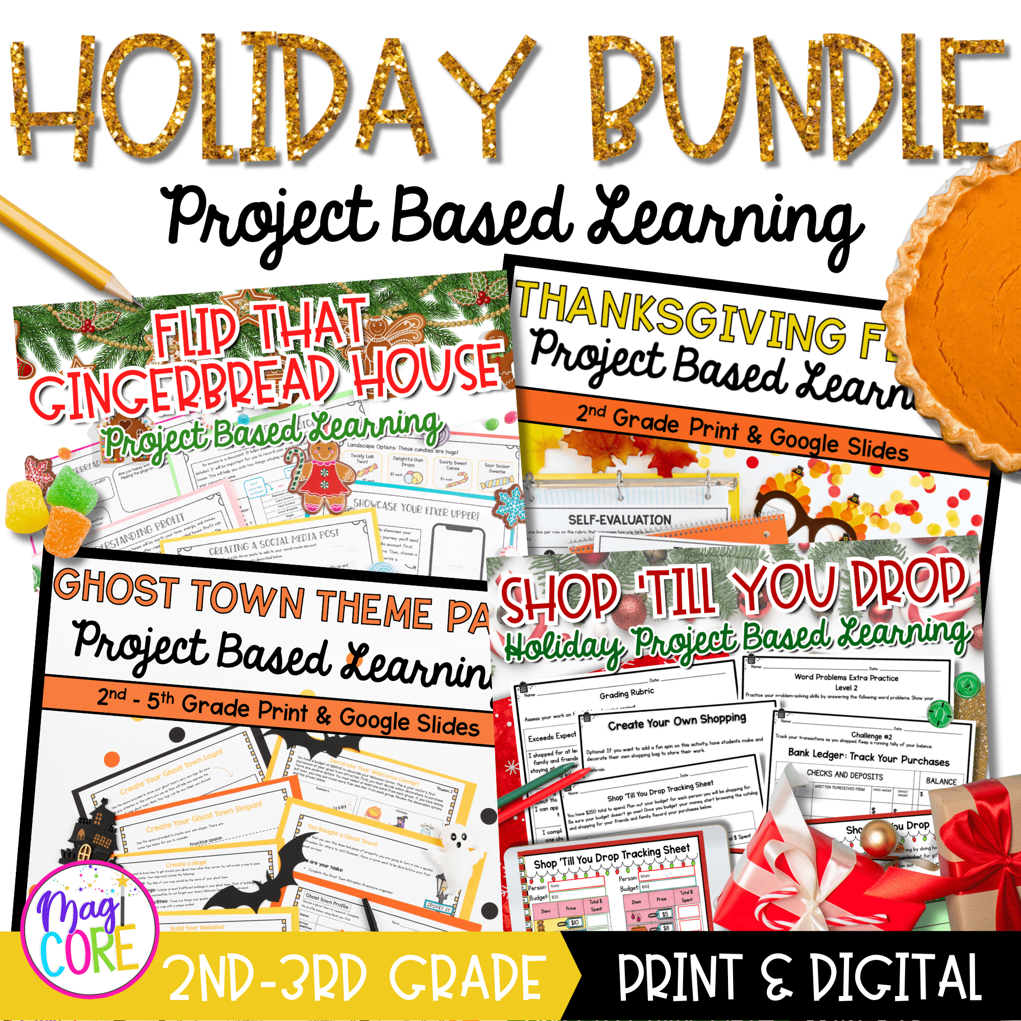 Holiday Project Based Learning Growing Bundle - 2nd-3rd Grade - Digital & Print