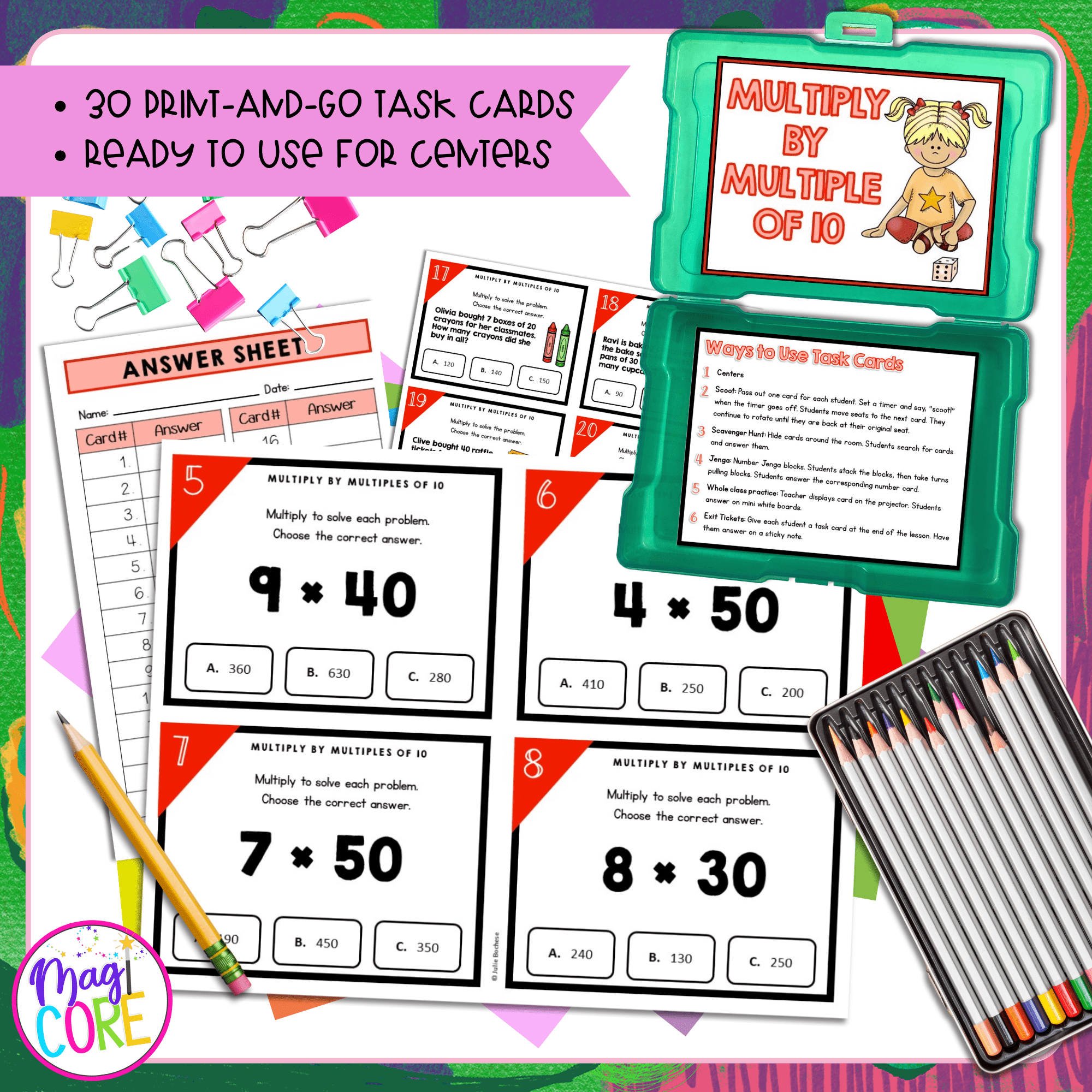 Multiply One-Digit Whole Numbers by Multiples of 10 - 3rd Grade Math Task Cards - Image 2