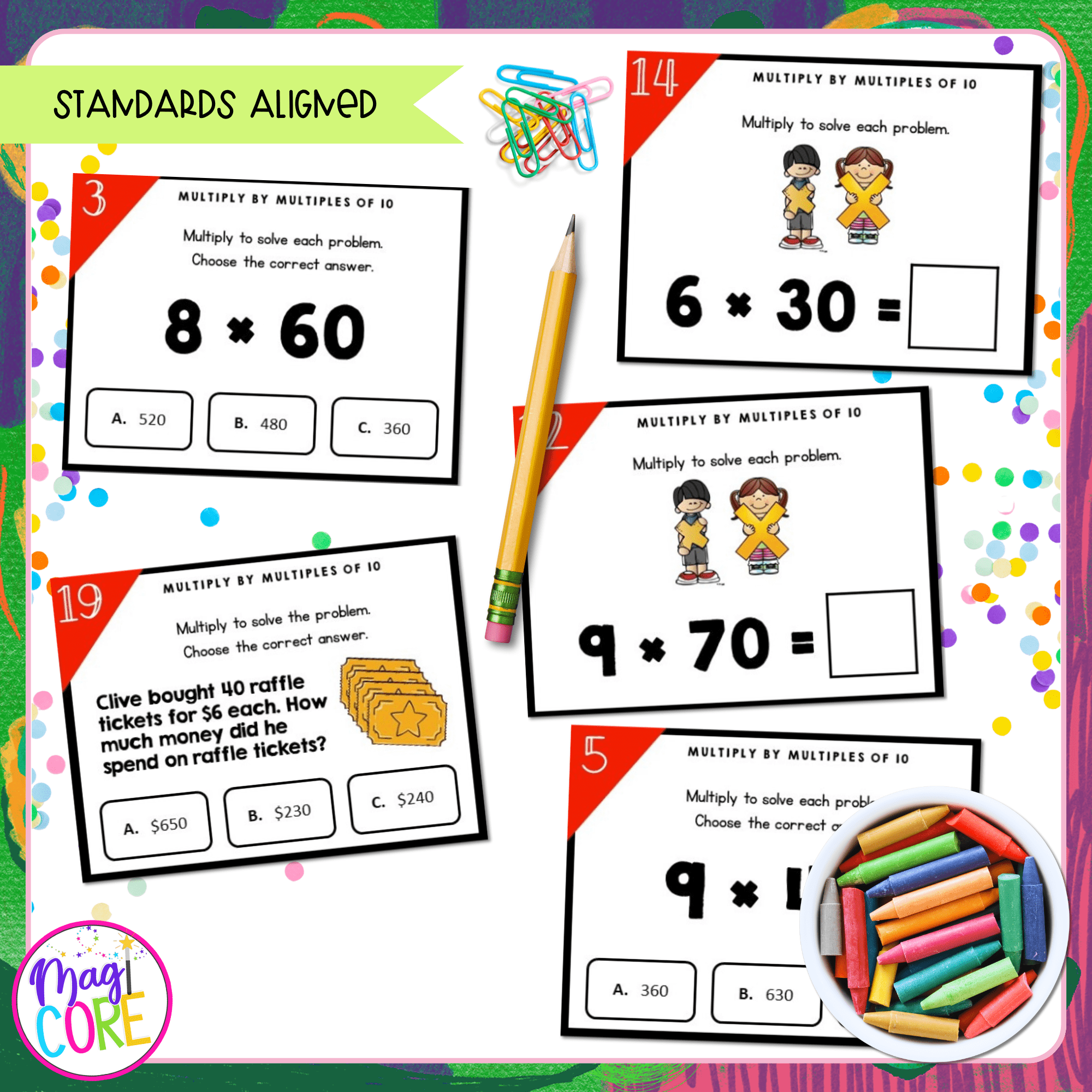 Multiply One-Digit Whole Numbers by Multiples of 10 - 3rd Grade Math Task Cards - Image 4