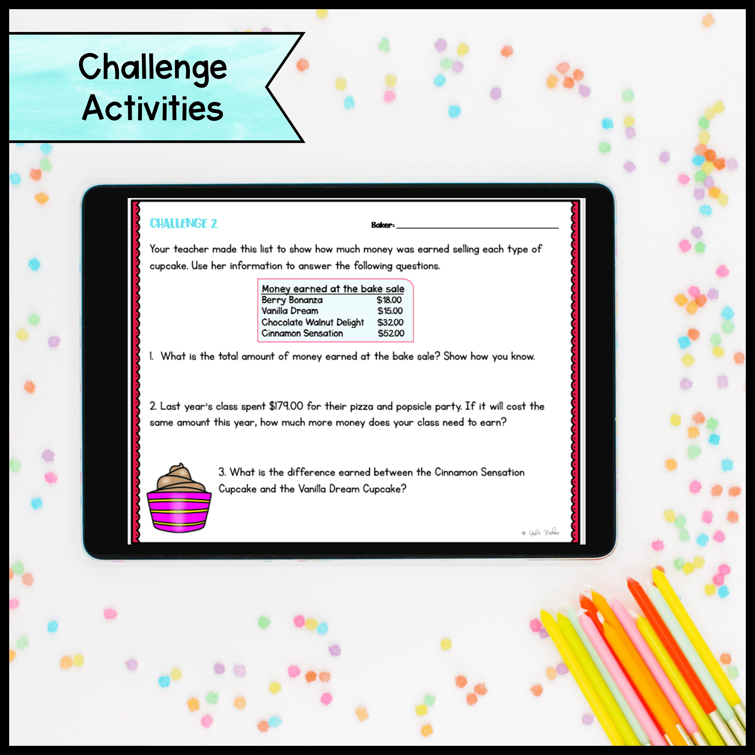 Cupcakes Galore Project Based Learning - 2nd Grade Math - Printable & Digital - Image 5