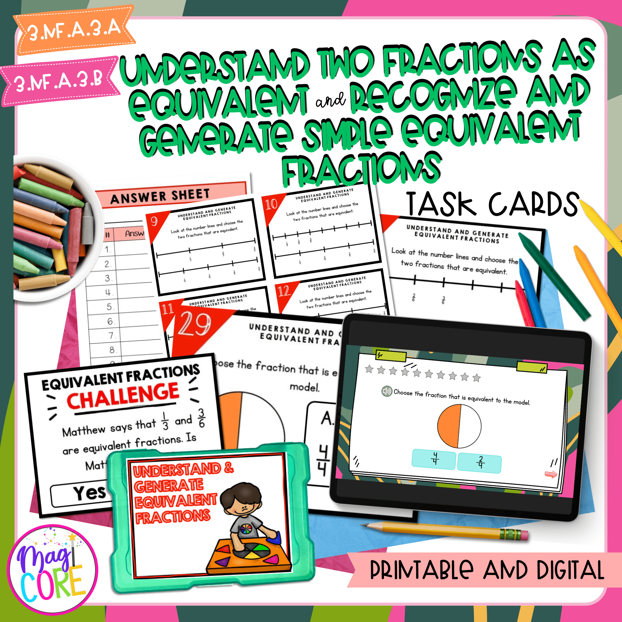 Equivalent Fractions - 3rd Grade Math Task Cards - 3.NF.A.3