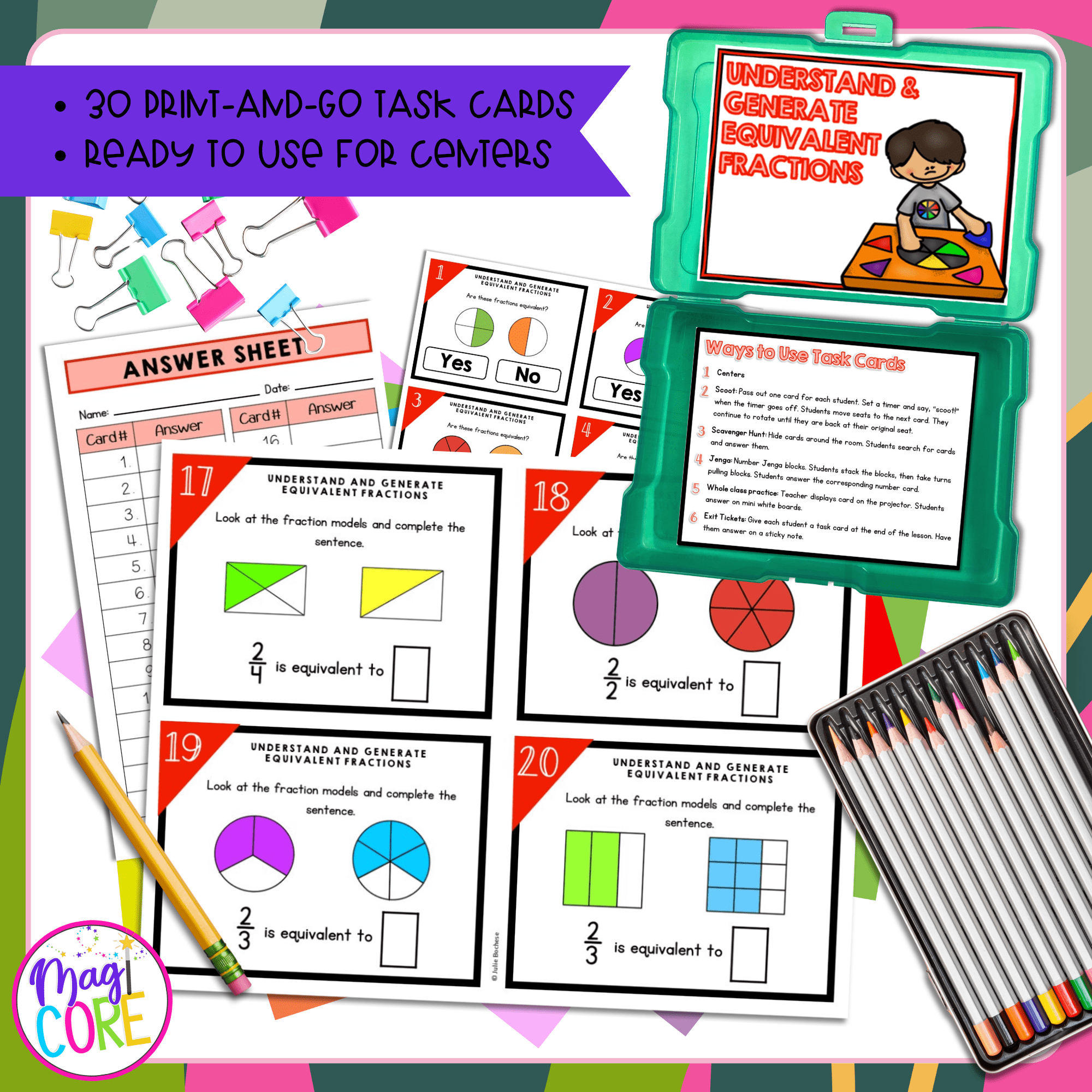 Equivalent Fractions - 3rd Grade Math Task Cards - 3.NF.A.3 - Image 2