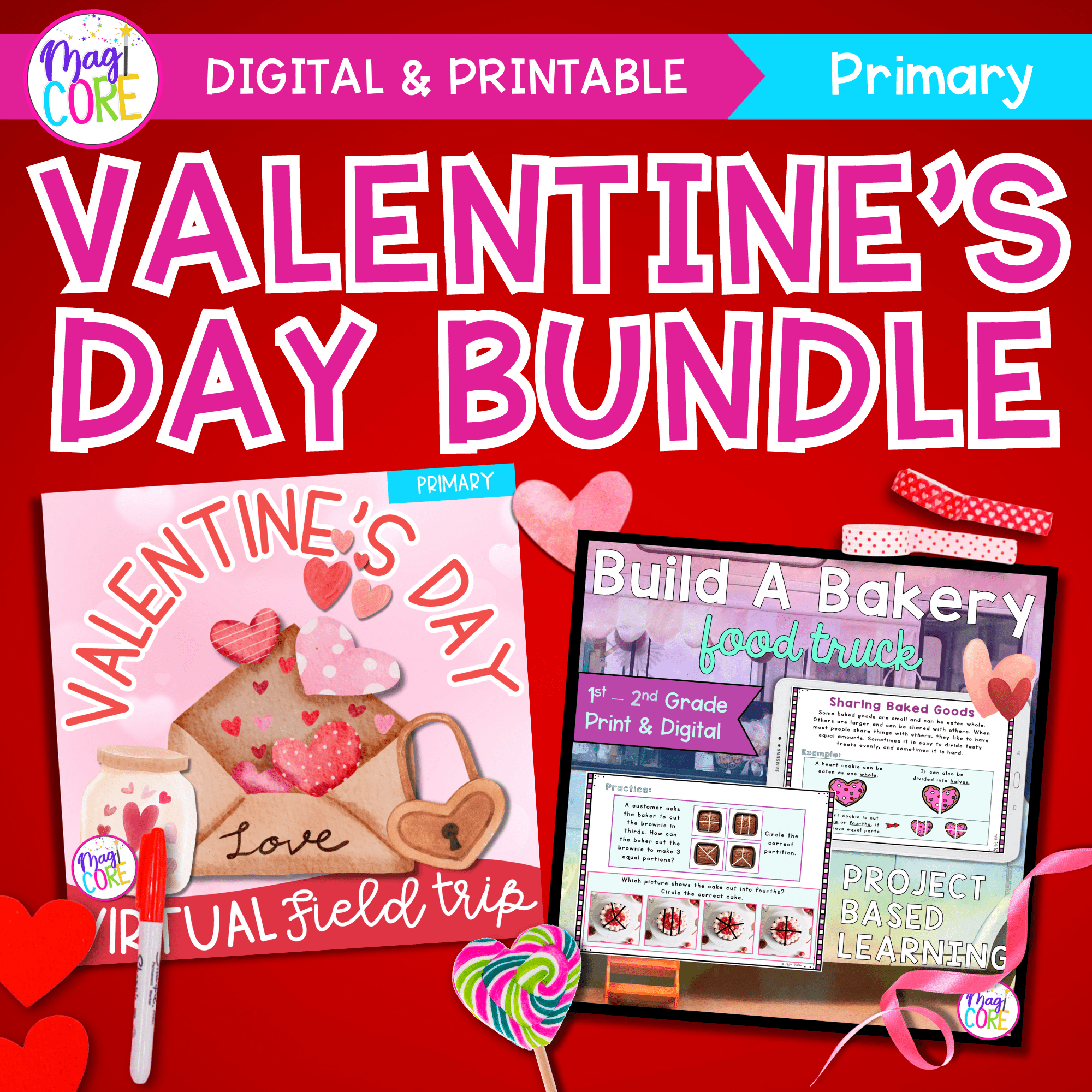 Valentine's Day Activity Bundle Kindergarten 1st Grade Virtual Field Trip & PBL