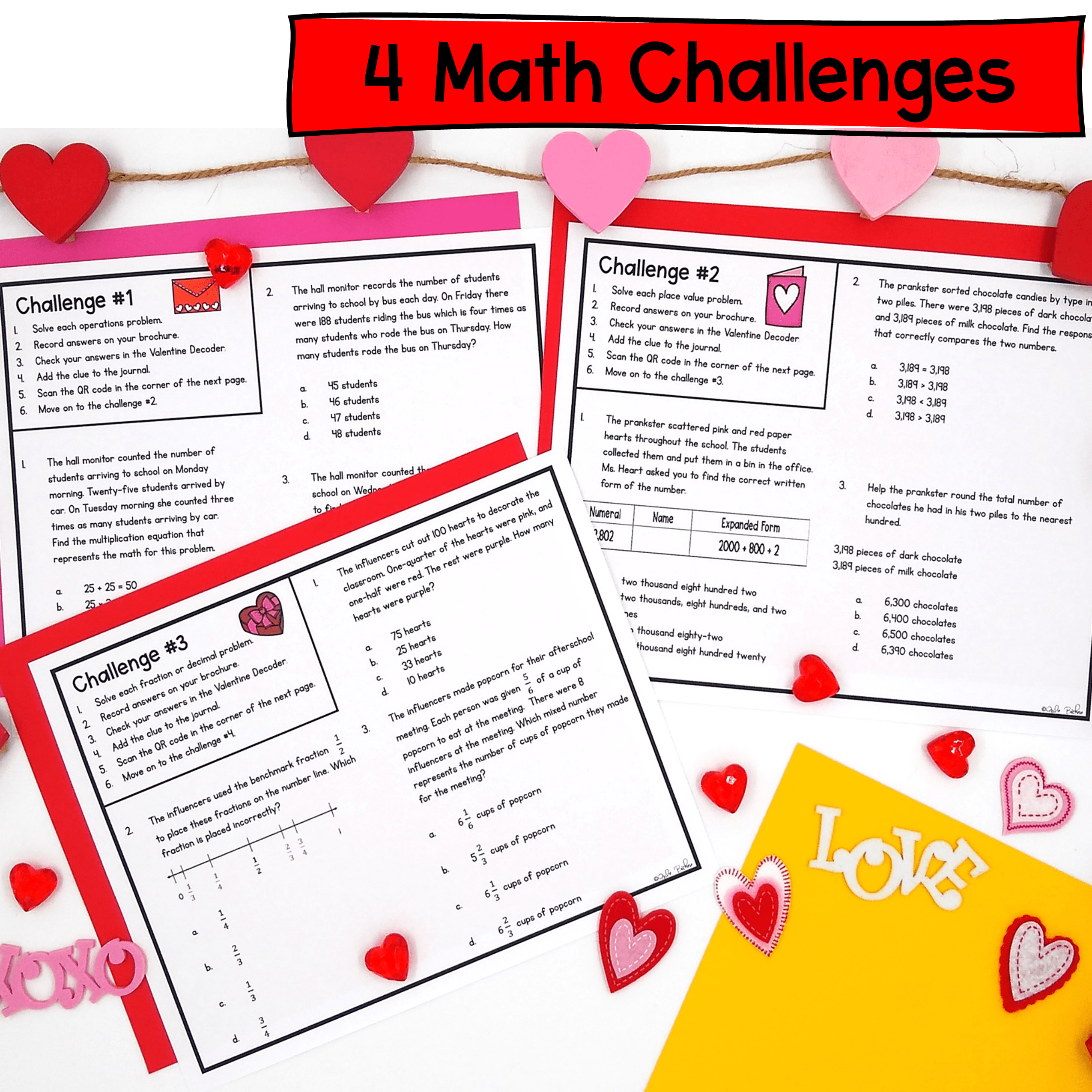 4th Grade Math Review The Case of Missing Valentines Day Escape Room & Webscape™ - Image 2