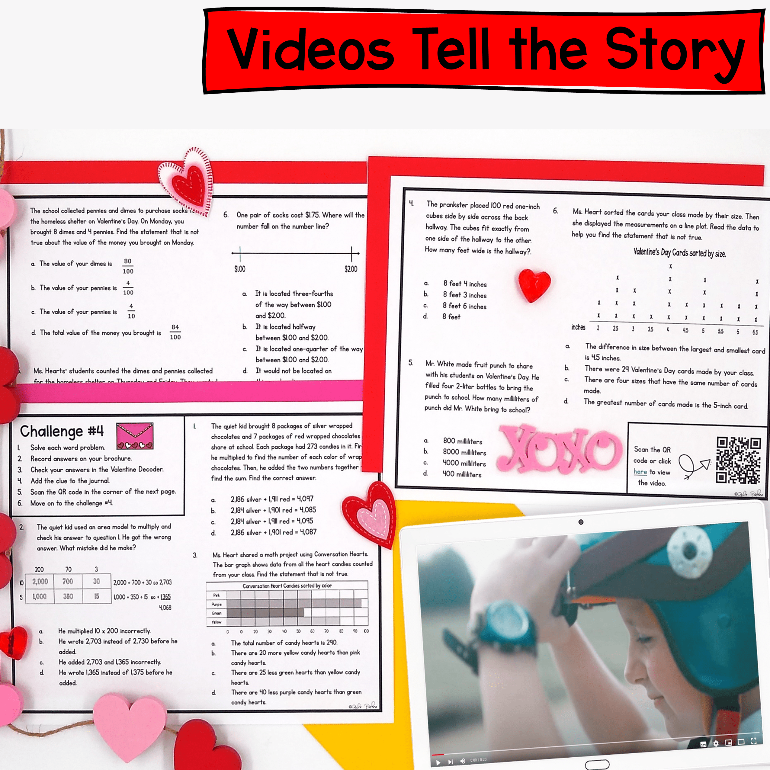 4th Grade Math Review The Case of Missing Valentines Day Escape Room & Webscape™ - Image 3
