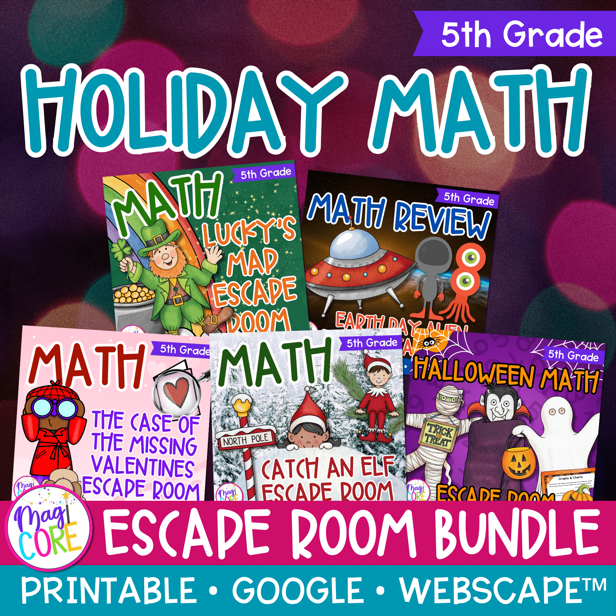 Holiday Math Escape Room Bundle 5th Grade Printable Digital Christmas Activities