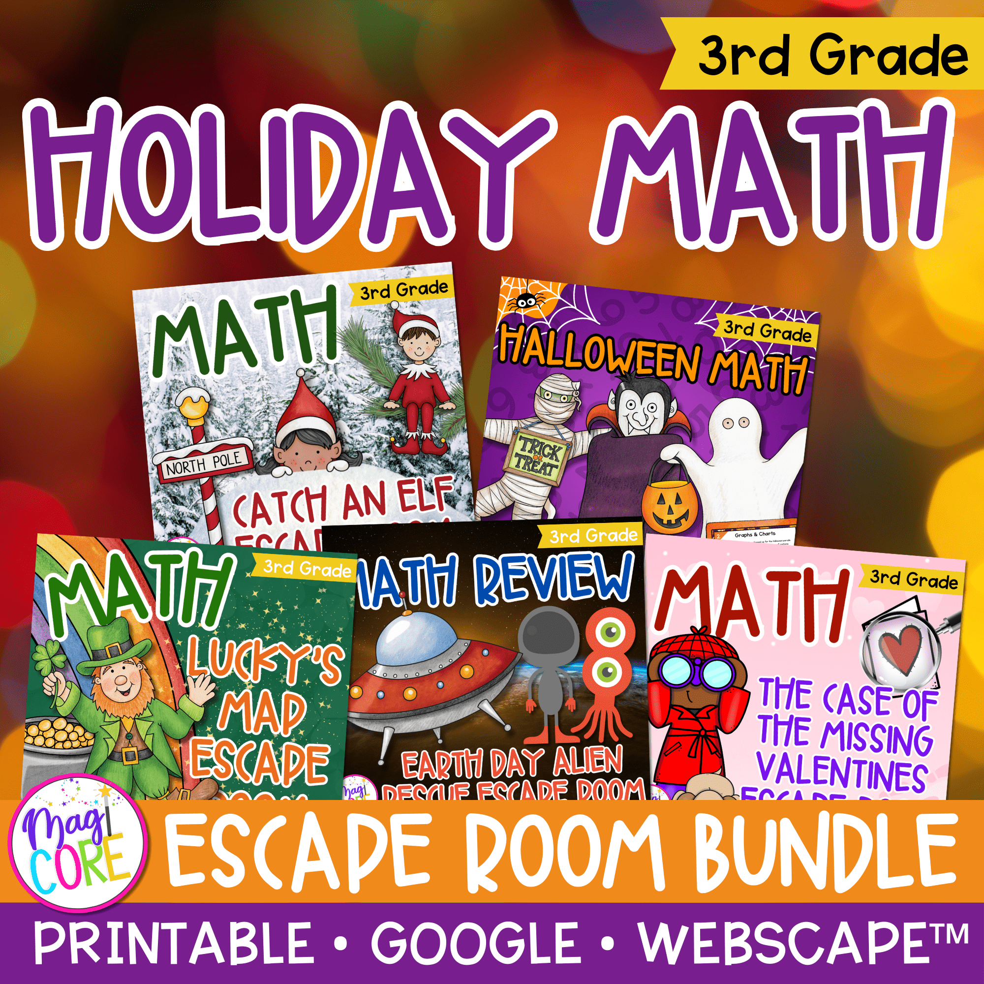 Holiday Math Escape Room Bundle 3rd Grade Printable Digital Christmas Activities