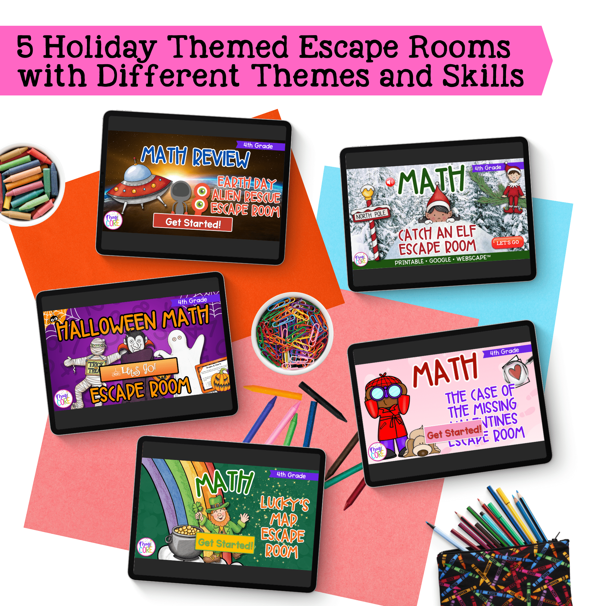 Holiday Math Escape Room Bundle 4th Grade Print & Digital Christmas Activities - Image 2