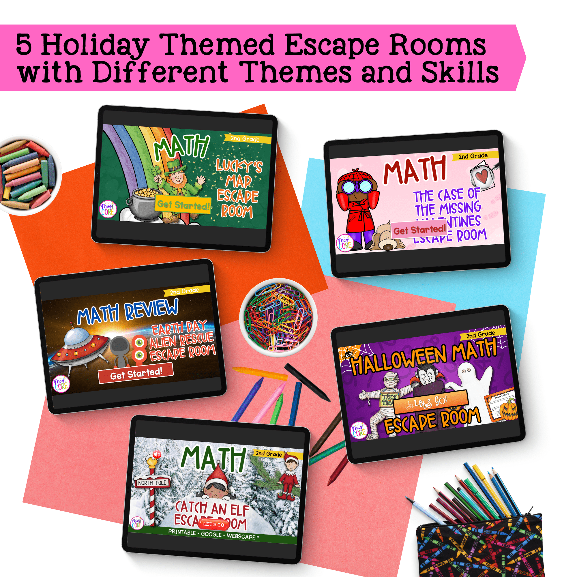 Holiday Math Escape Room Bundle 2nd Grade Printable Digital Christmas Activities - Image 2