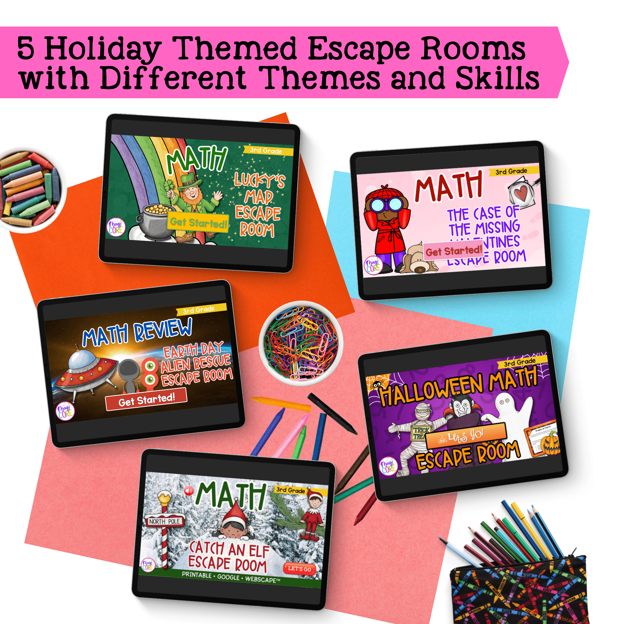 Holiday Math Escape Room Bundle 3rd Grade Printable Digital Christmas Activities - Image 2