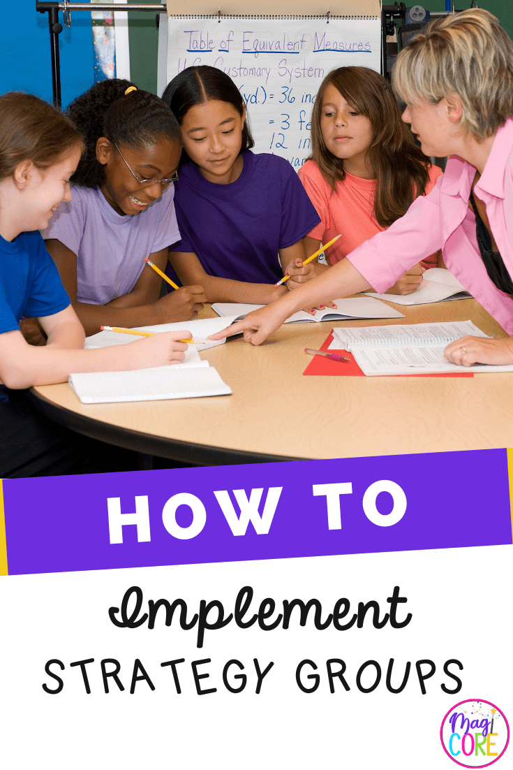 Four students and a teacher in a strategy group.
