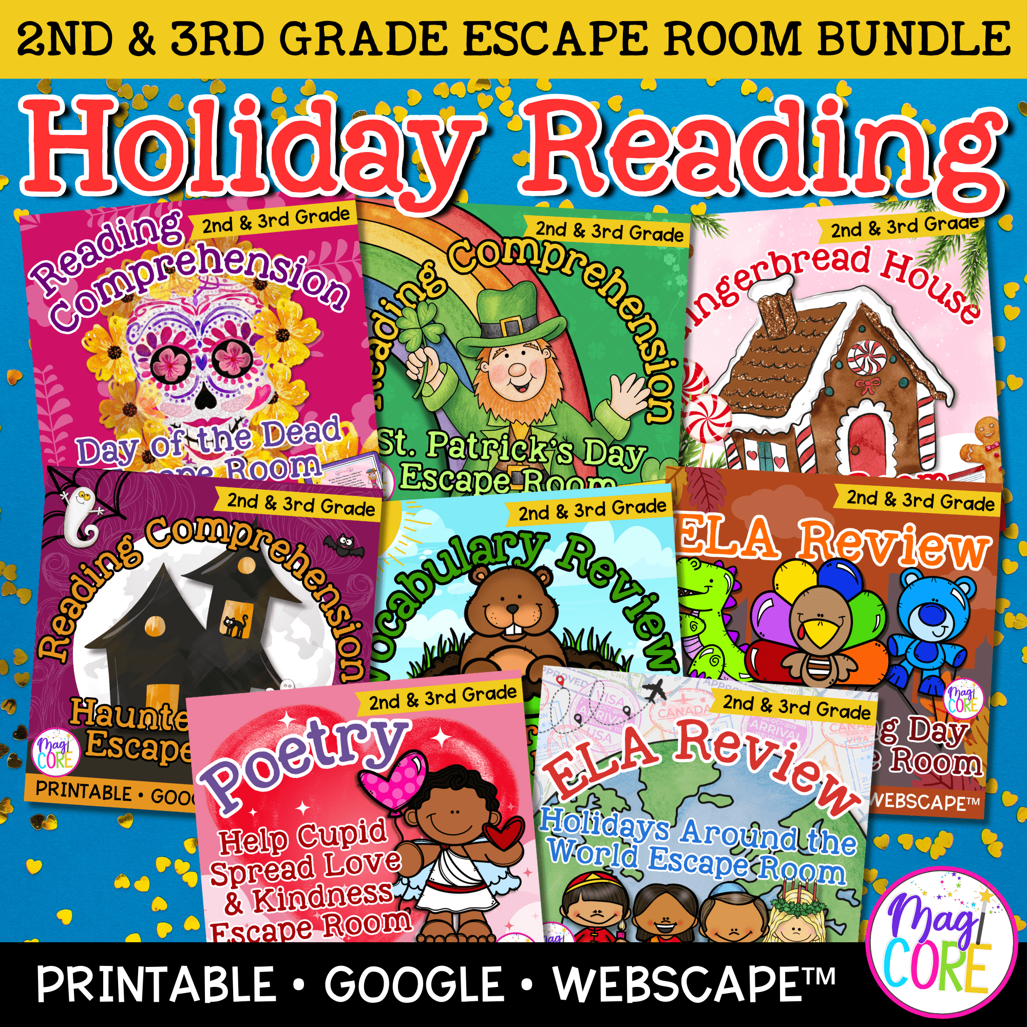 Holiday Reading Escape Room Bundle 2nd 3rd Grade Christmas Activities ELA Review