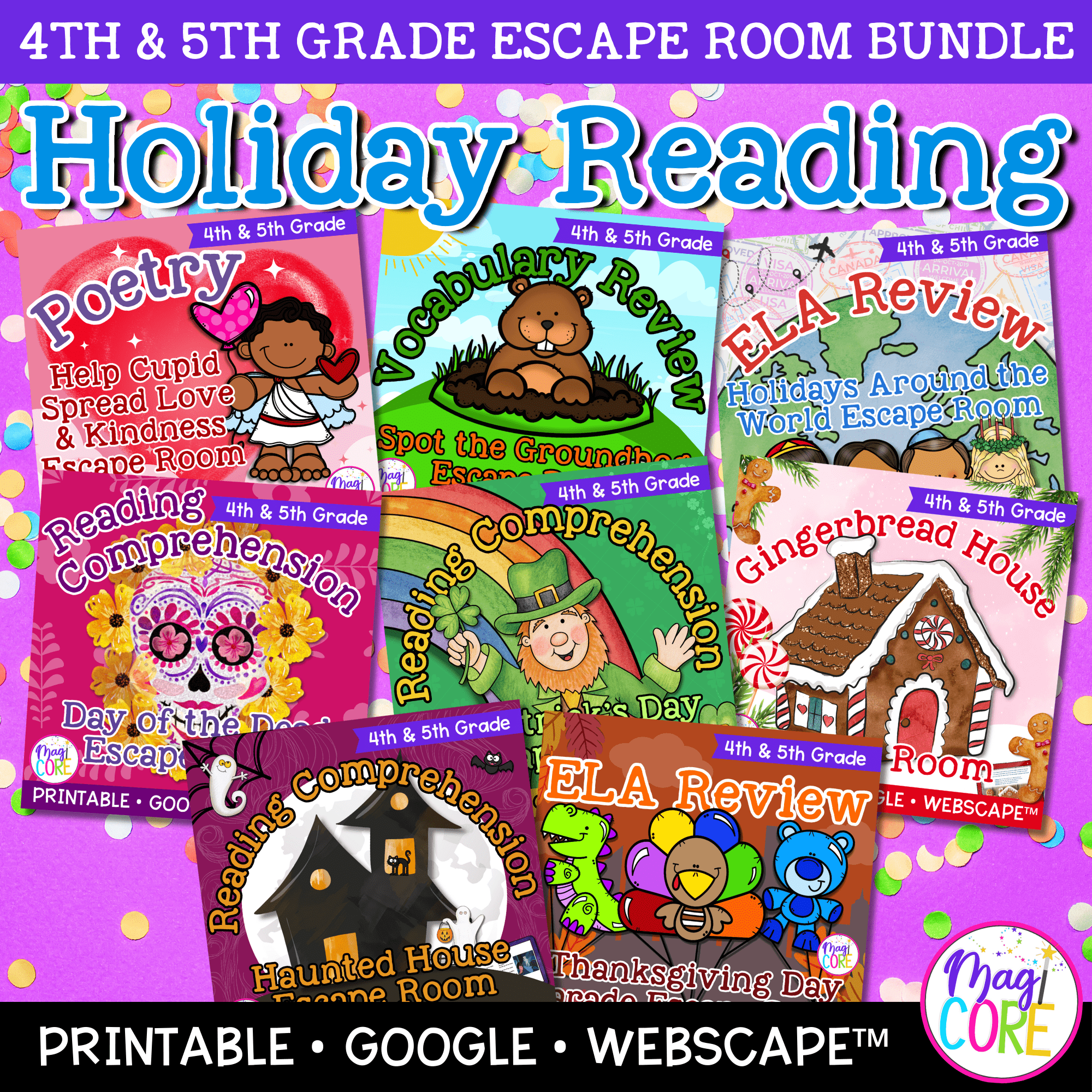 Holiday Escape Room Reading Bundle 4th 5th Grade Christmas Activity ELA Review