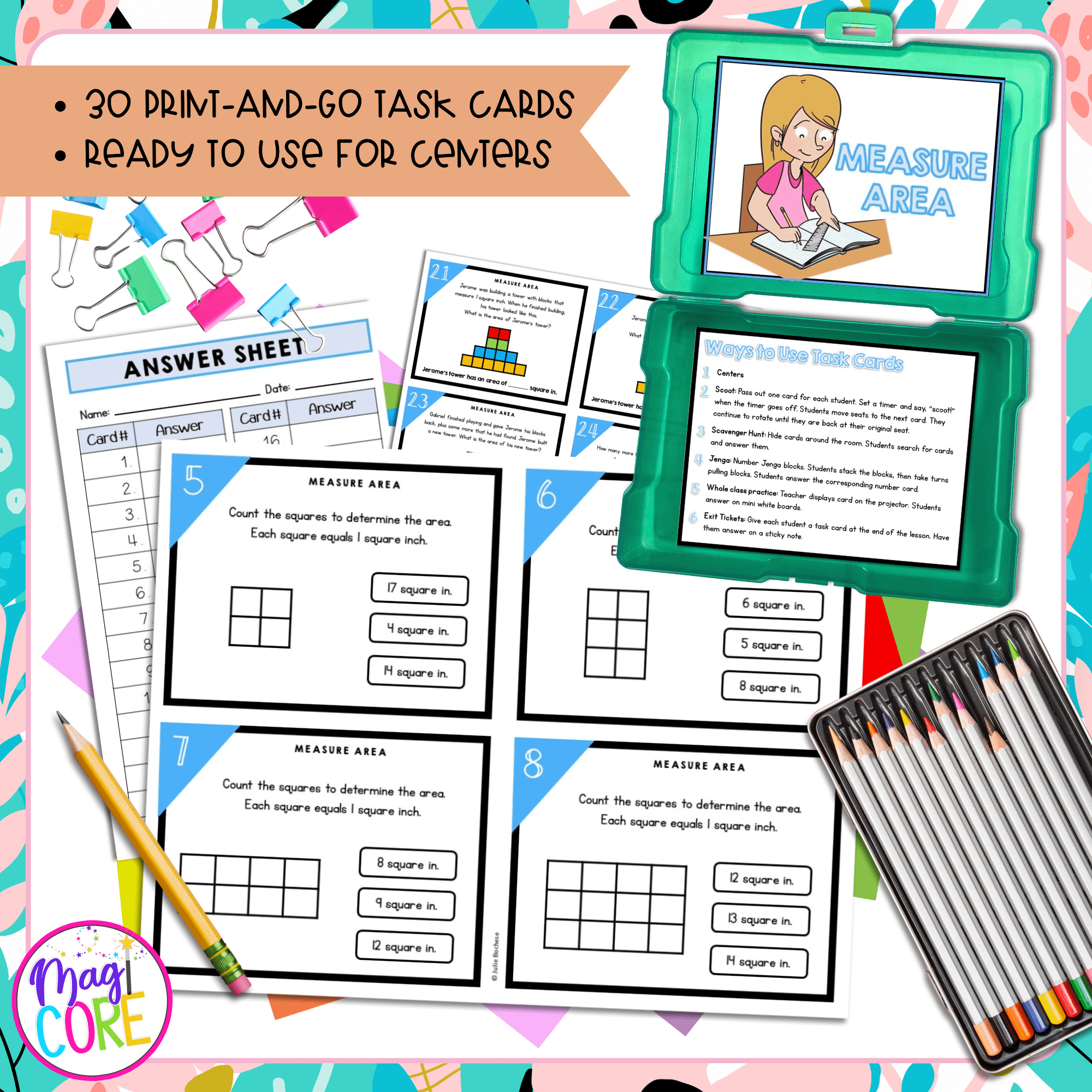 Measure Areas by Counting Unit Squares - 3rd Grade Task Cards - 3.MD.C.6 - Image 2